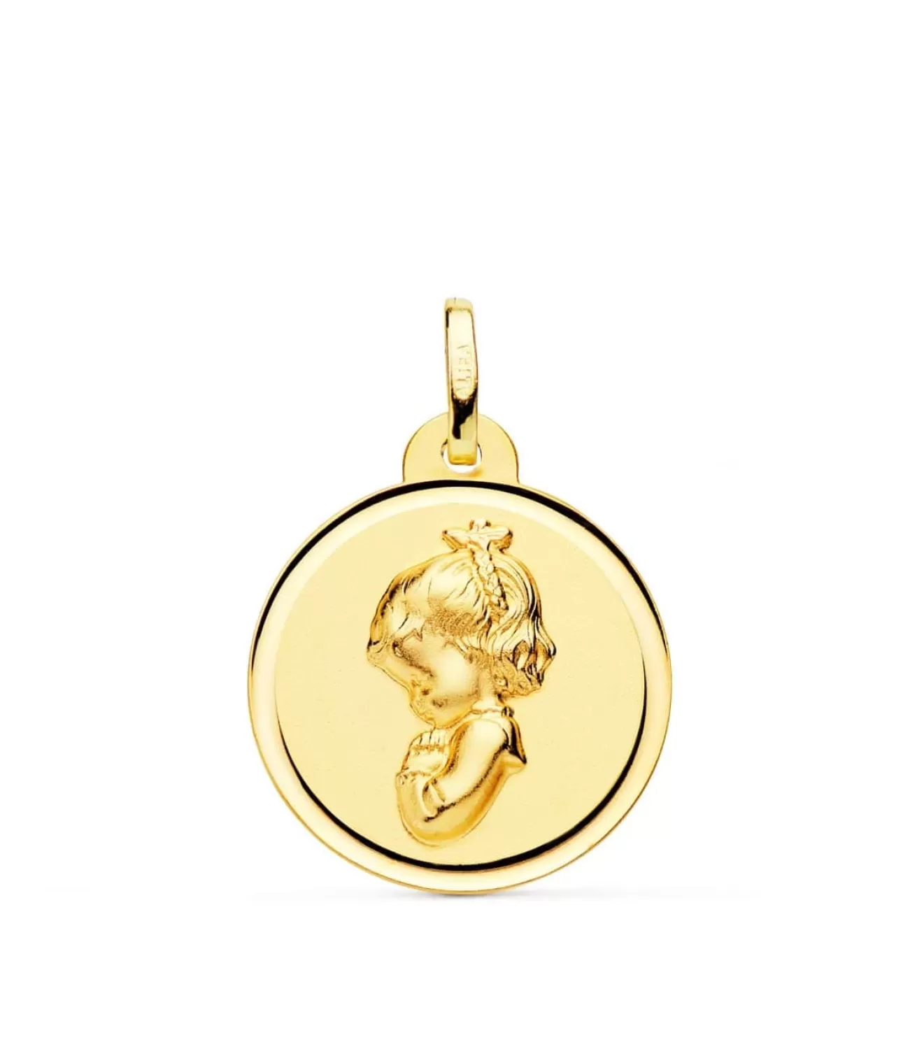 Medalla Virgen Niña Oracion Bisel Oro 18K 20Mm<Alda Joyeros Discount