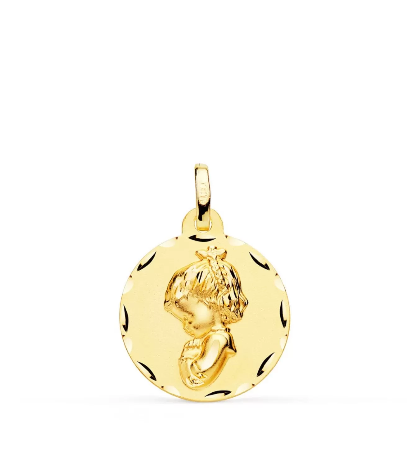 Medalla Virgen Niña Oracion Tallada Oro 18K 18Mm<Alda Joyeros Shop