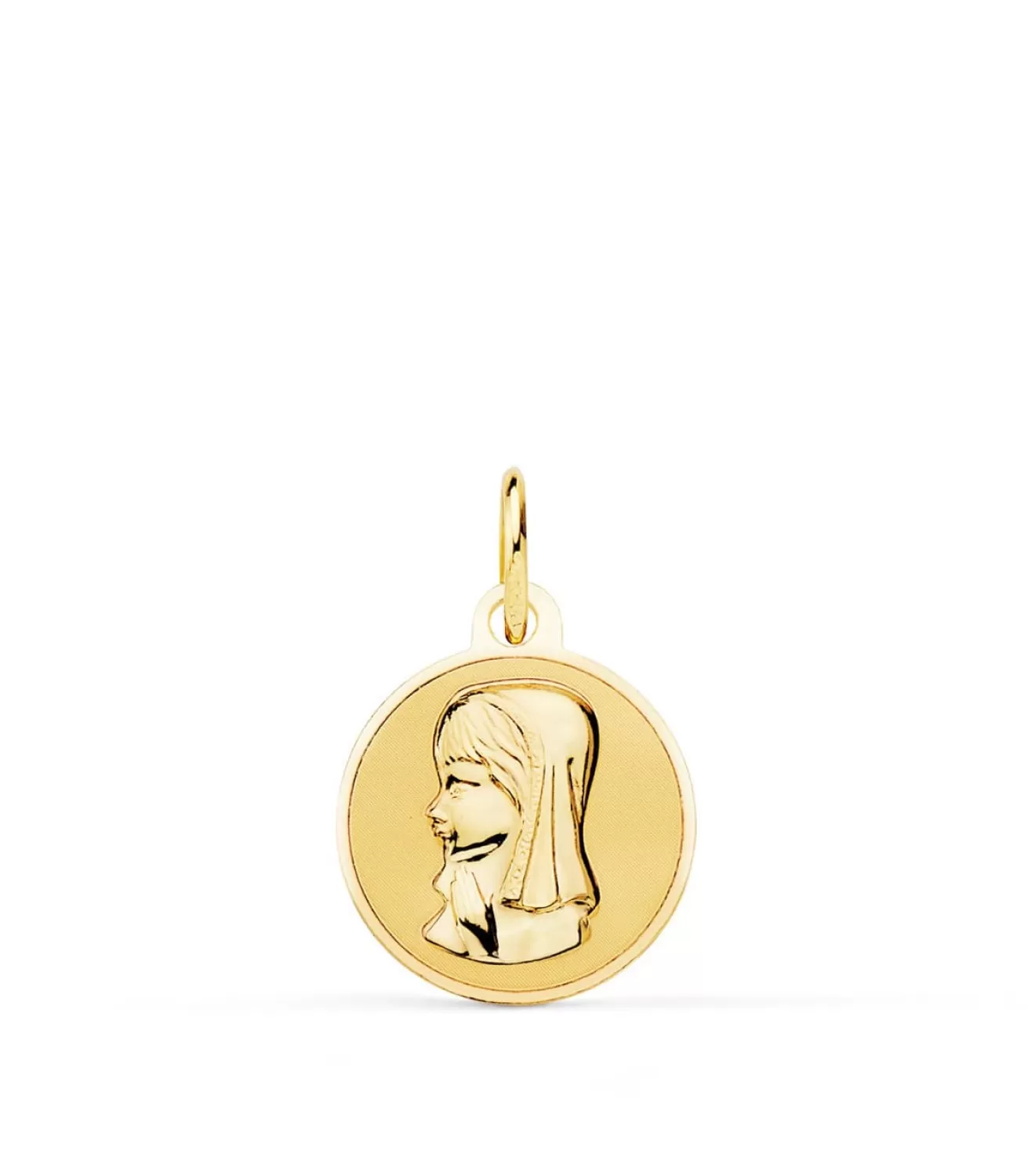 Medalla Virgen Niña Oro 18K 14Mm Brillo Oracion<Alda Joyeros Best