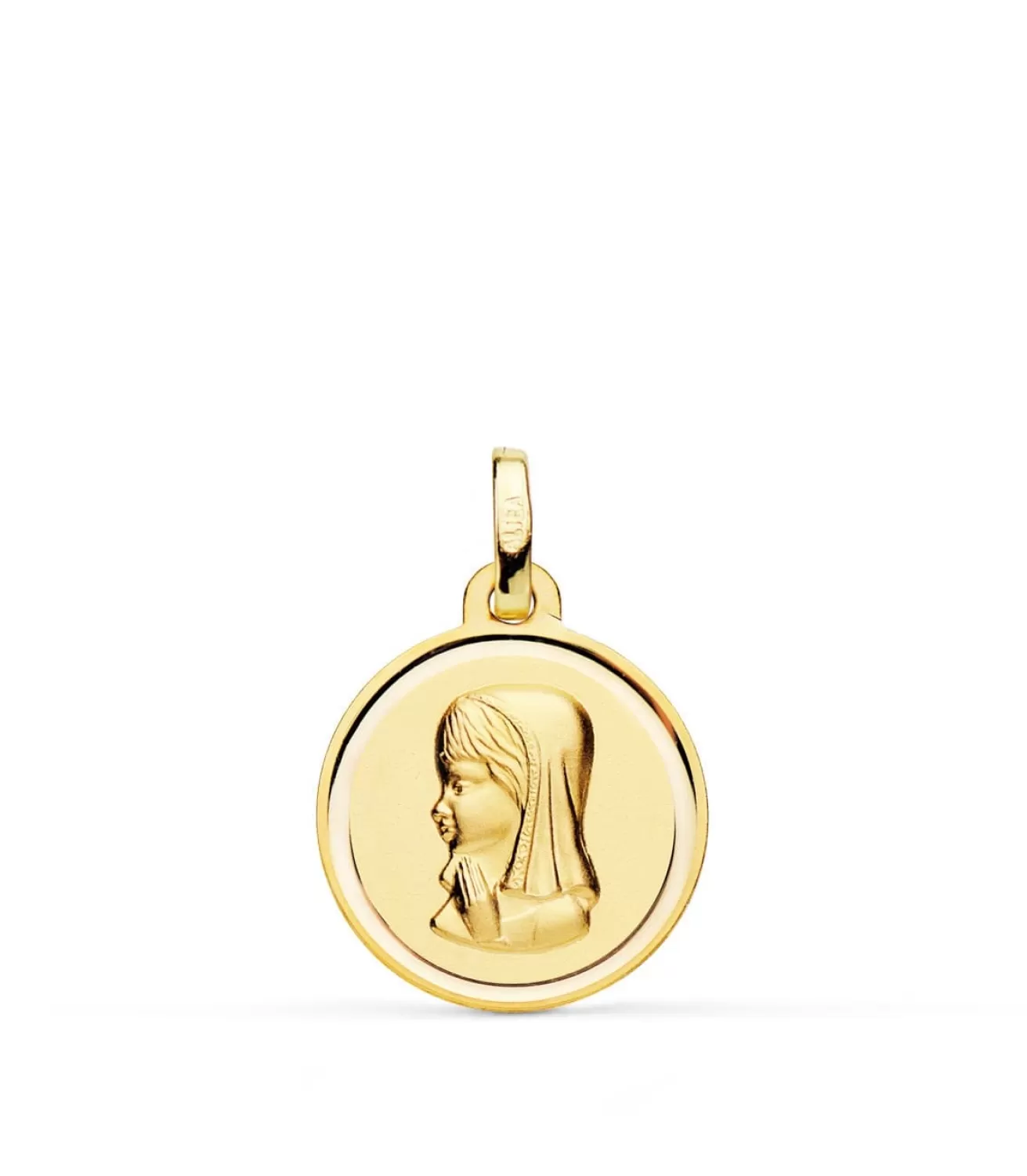 Medalla Virgen Niña Oro 18K 16Mm Bisel Oracion<Alda Joyeros Best