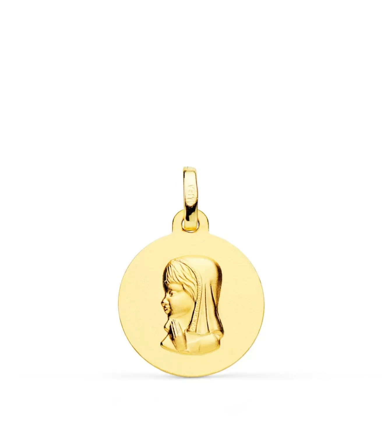 Medalla Virgen Niña Oro 18K 16Mm Mate Oracion<Alda Joyeros Online