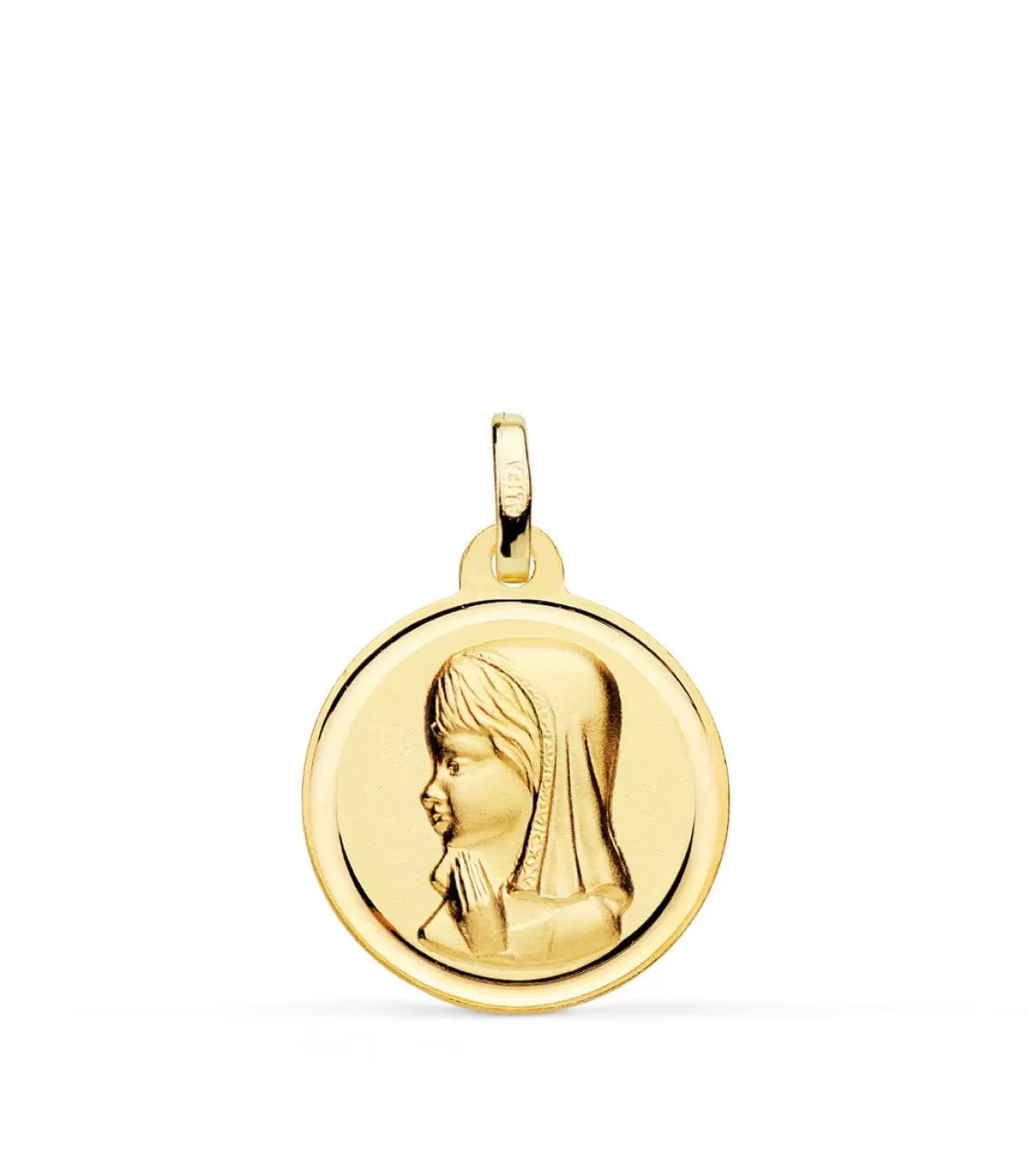 Medalla Virgen Niña Oro 18K 18Mm Bisel Oracion<Alda Joyeros Sale