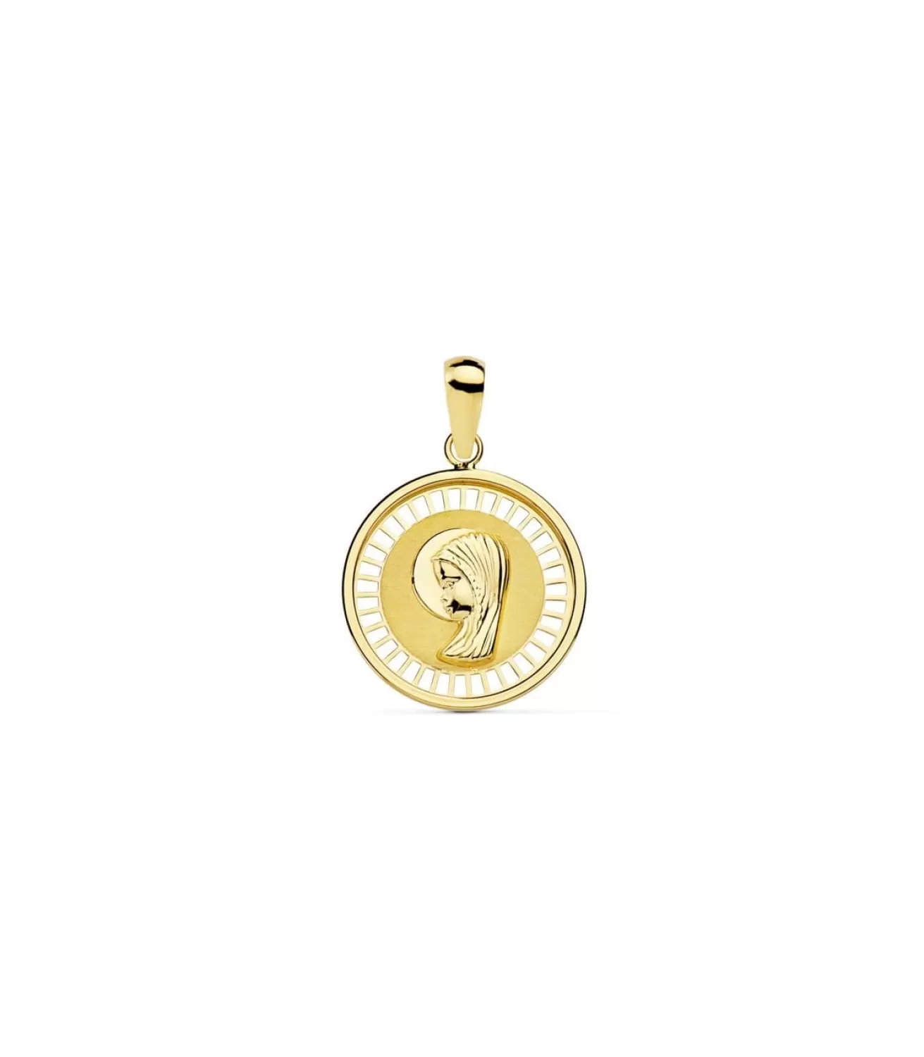 Medalla Virgen Niña Oro Bicolor 18 Ktes Calado Geometrico 18Mm<Alda Joyeros New