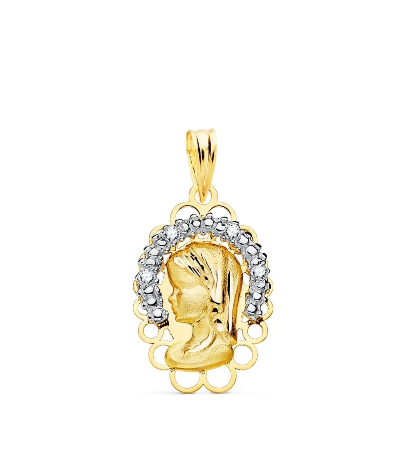Medalla Virgen Niña Oro Bicolor 18K Corona<Alda Joyeros Online