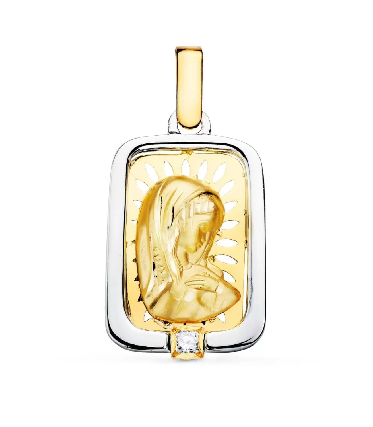Medalla Virgen Niña Oro Y Plata Rectangular<Alda Joyeros New