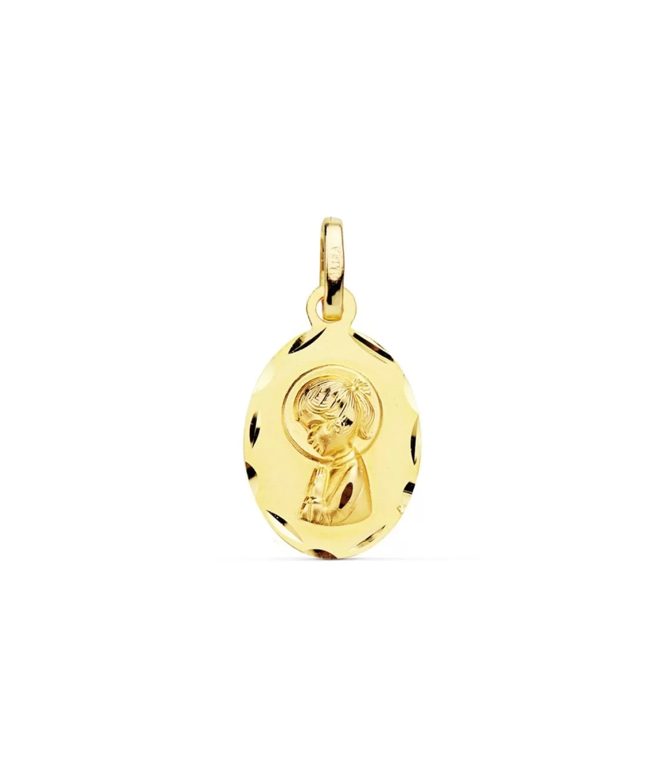 Medalla Virgen Niña Oval Tallada Oro 18 K 19 Mm<Alda Joyeros Store
