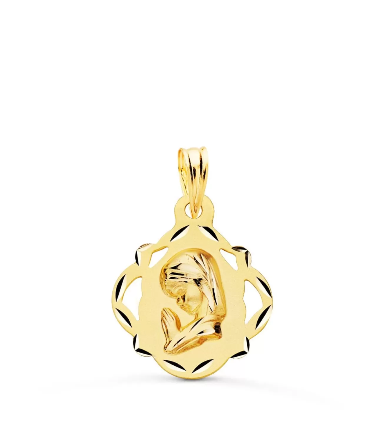 Medalla Virgen Niña Pandereta Oro Amarillo 18 K 16 Mm<Alda Joyeros New