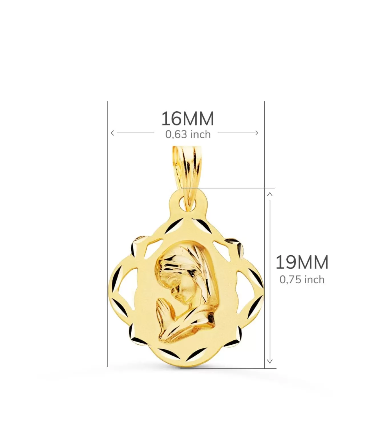 Medalla Virgen Niña Pandereta Oro Amarillo 18 K 16 Mm<Alda Joyeros New
