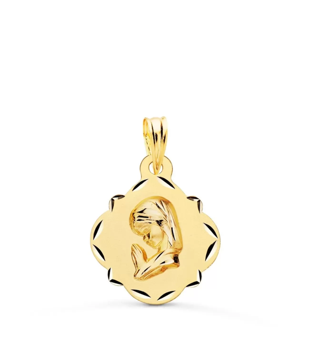 Medalla Virgen Niña Pandereta Oro Amarillo 18K 16Mm<Alda Joyeros Clearance