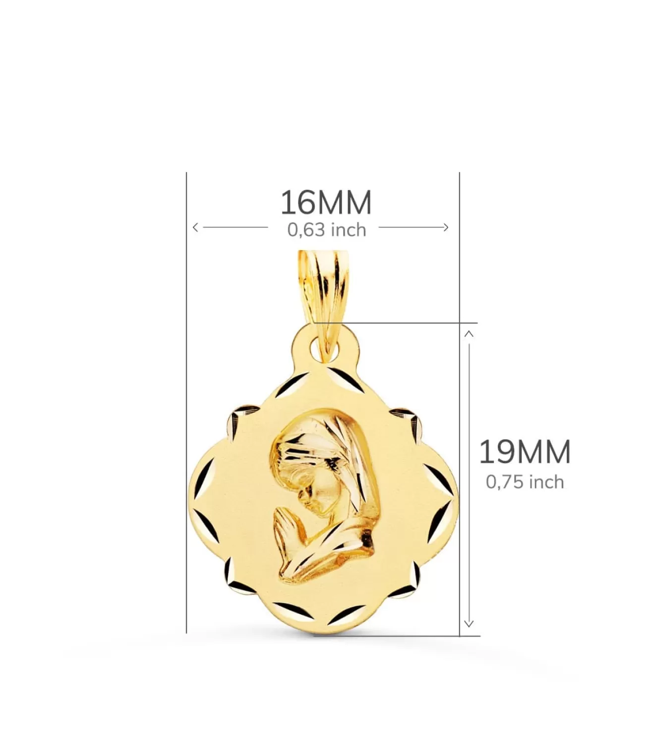 Medalla Virgen Niña Pandereta Oro Amarillo 18K 16Mm<Alda Joyeros Clearance