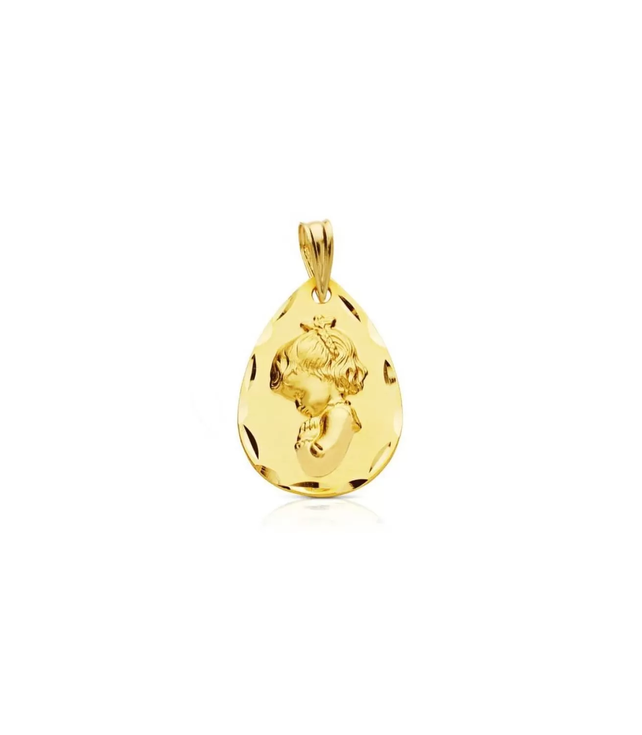 Medalla Virgen Niña Rezo Tallada Lagrima 18Kt<Alda Joyeros New