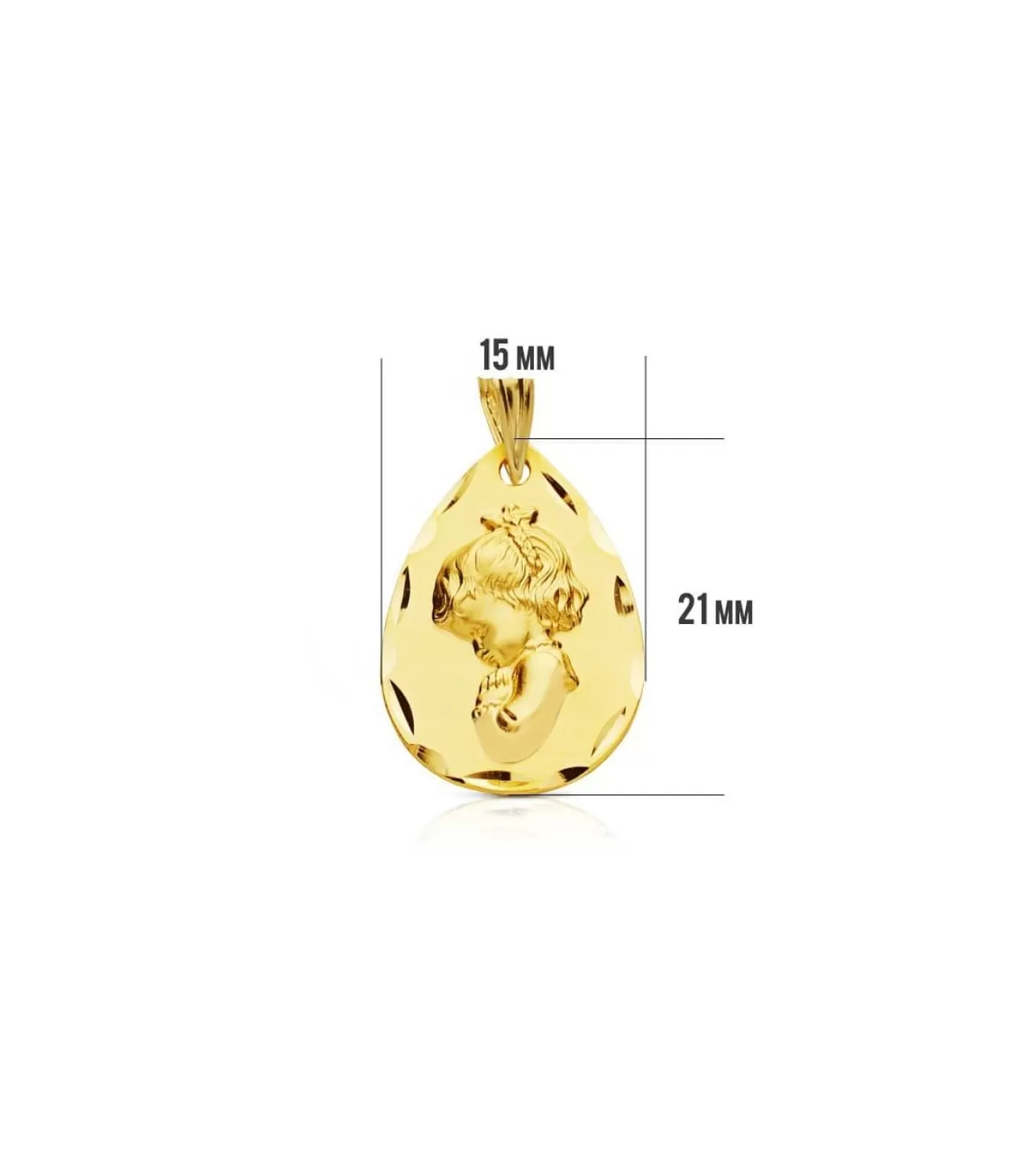Medalla Virgen Niña Rezo Tallada Lagrima 18Kt<Alda Joyeros New