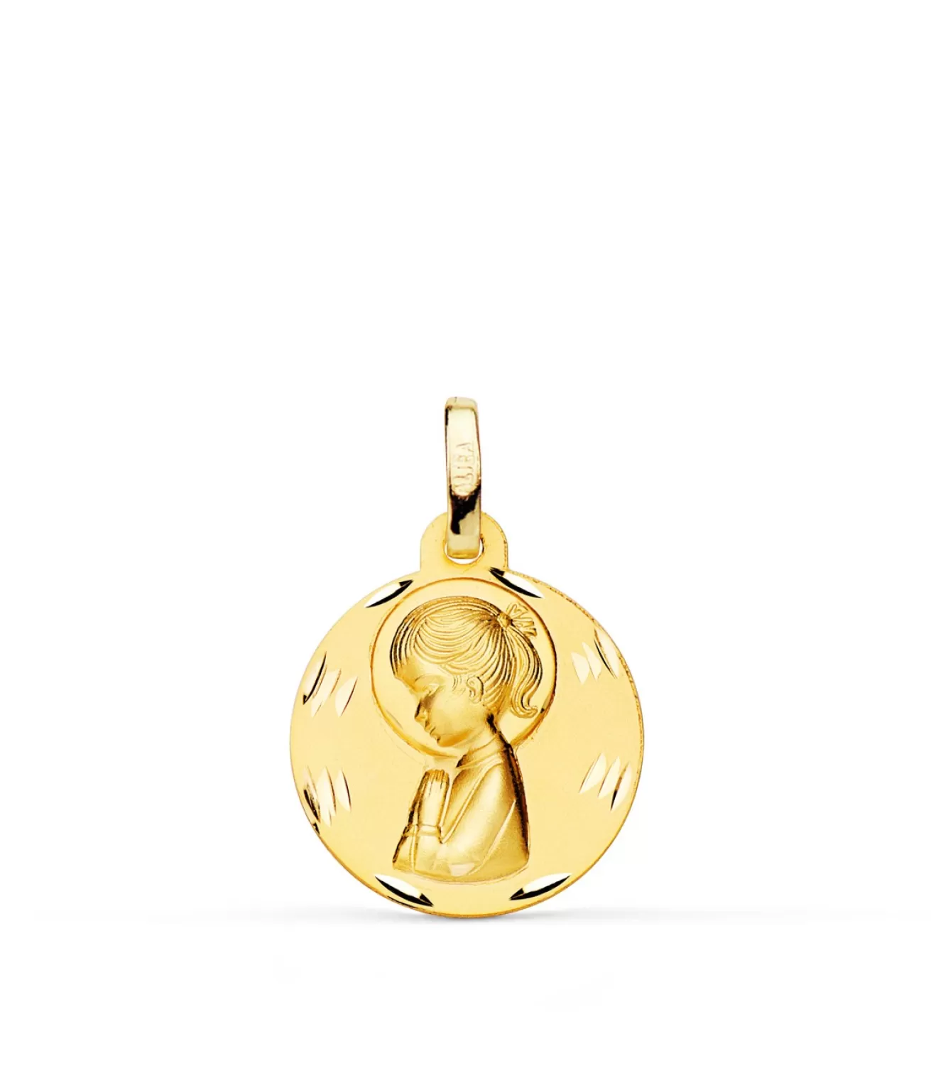 Medalla Virgen Niña Tallada 18 Ktes 16 Mm<Alda Joyeros Outlet