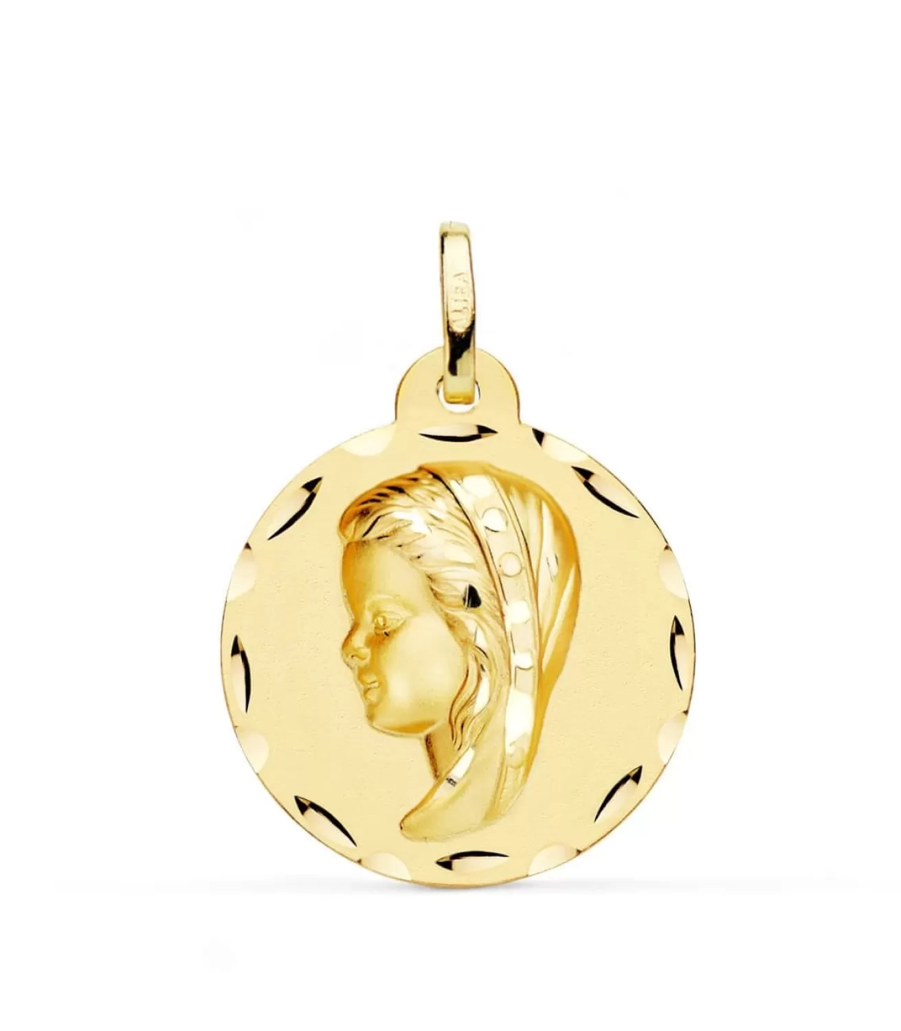 Medalla Virgen Niña Tallada Oro Amarillo 18 K 24 Mm<Alda Joyeros Best