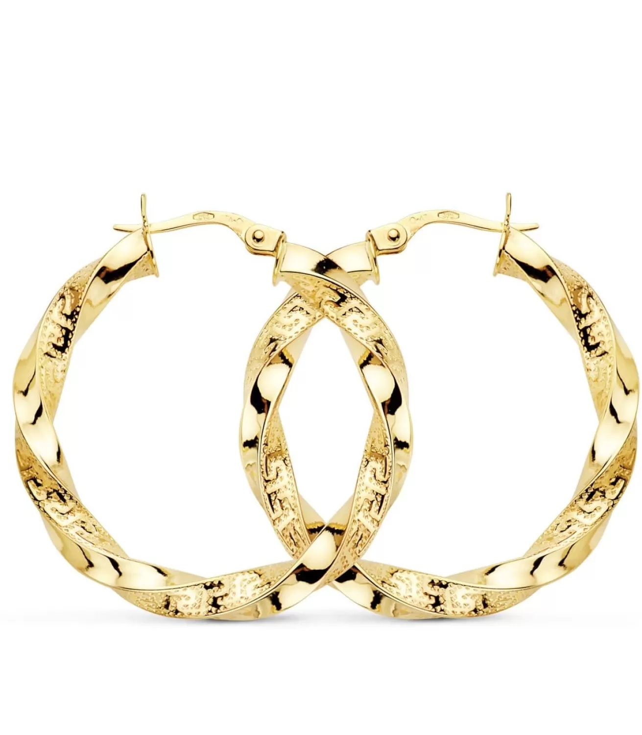 Pendientes Aros Oro 9K 32Mm Gallonados Greca<Alda Joyeros Best Sale