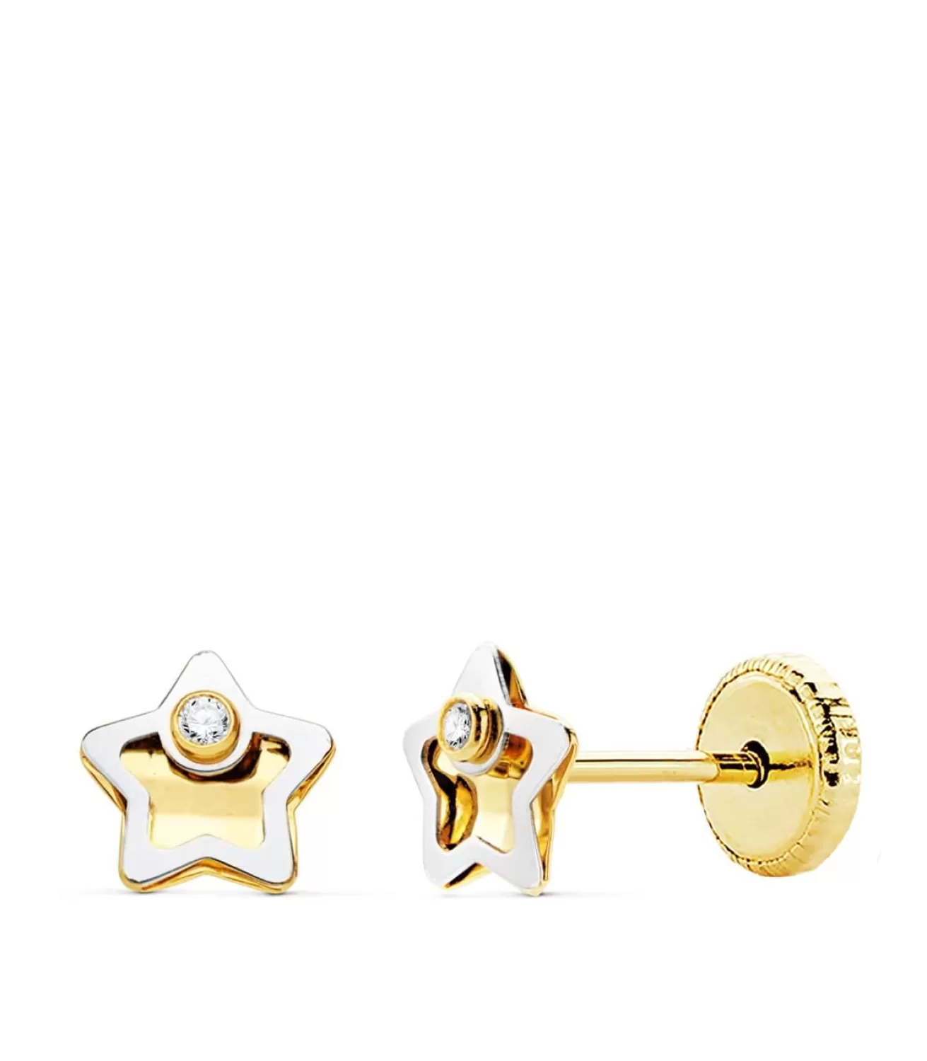 Pendientes Bebé Iria Oro Bicolor 18K Estrella 5Mm<Alda Joyeros Clearance