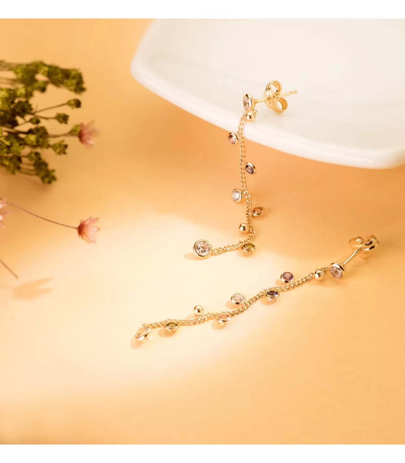 Pendientes Cadena Oro 18K Y Circonitas De Colores<Alda Joyeros New
