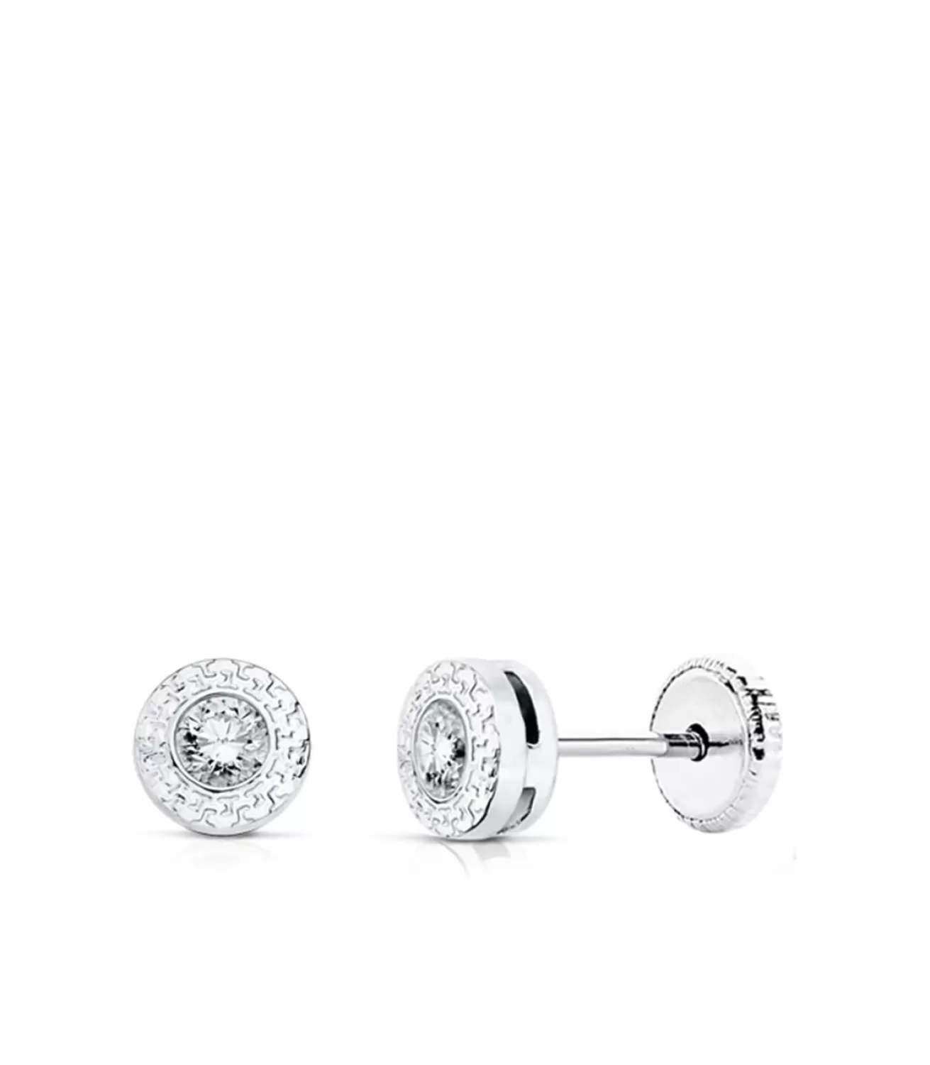 Pendientes Chaton Bebé Greca Oro Blanco 18 K 5 Mm<Alda Joyeros Store
