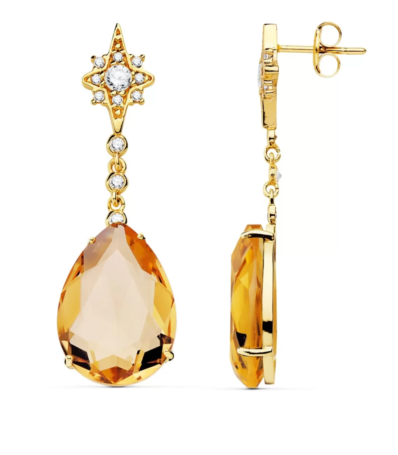 Pendientes Dakota Oro Amarillo 18K Piedra Champagne<Alda Joyeros Cheap