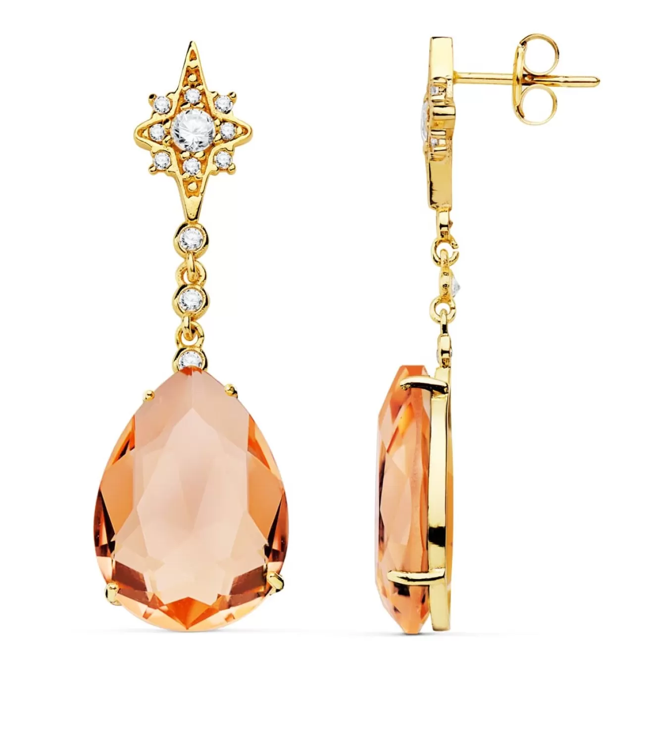 Pendientes Dakota Oro Amarillo 18K Piedra Rosa<Alda Joyeros Shop