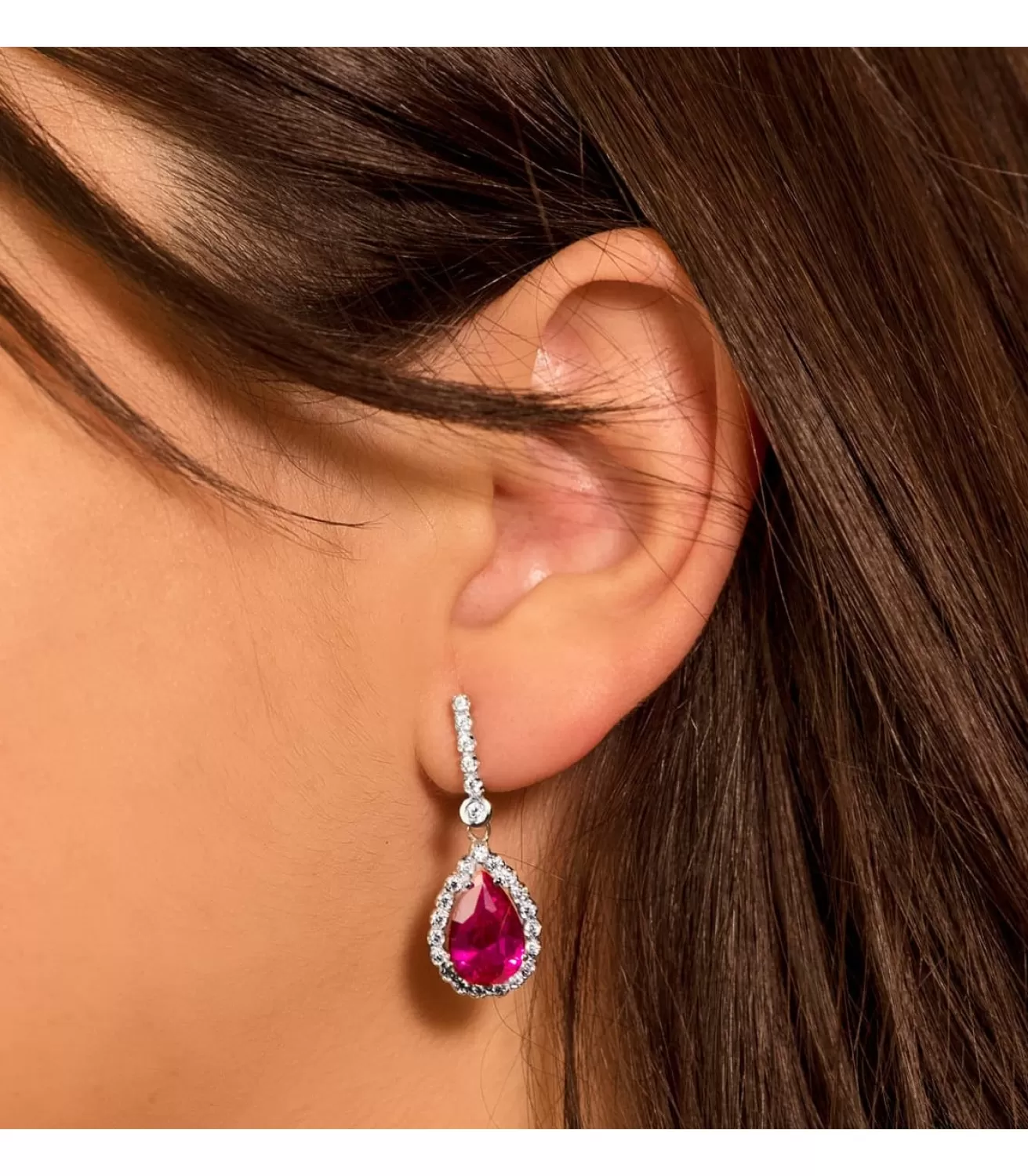 Pendientes Daphne Oro Blanco 18K Piedra Roja<Alda Joyeros Cheap