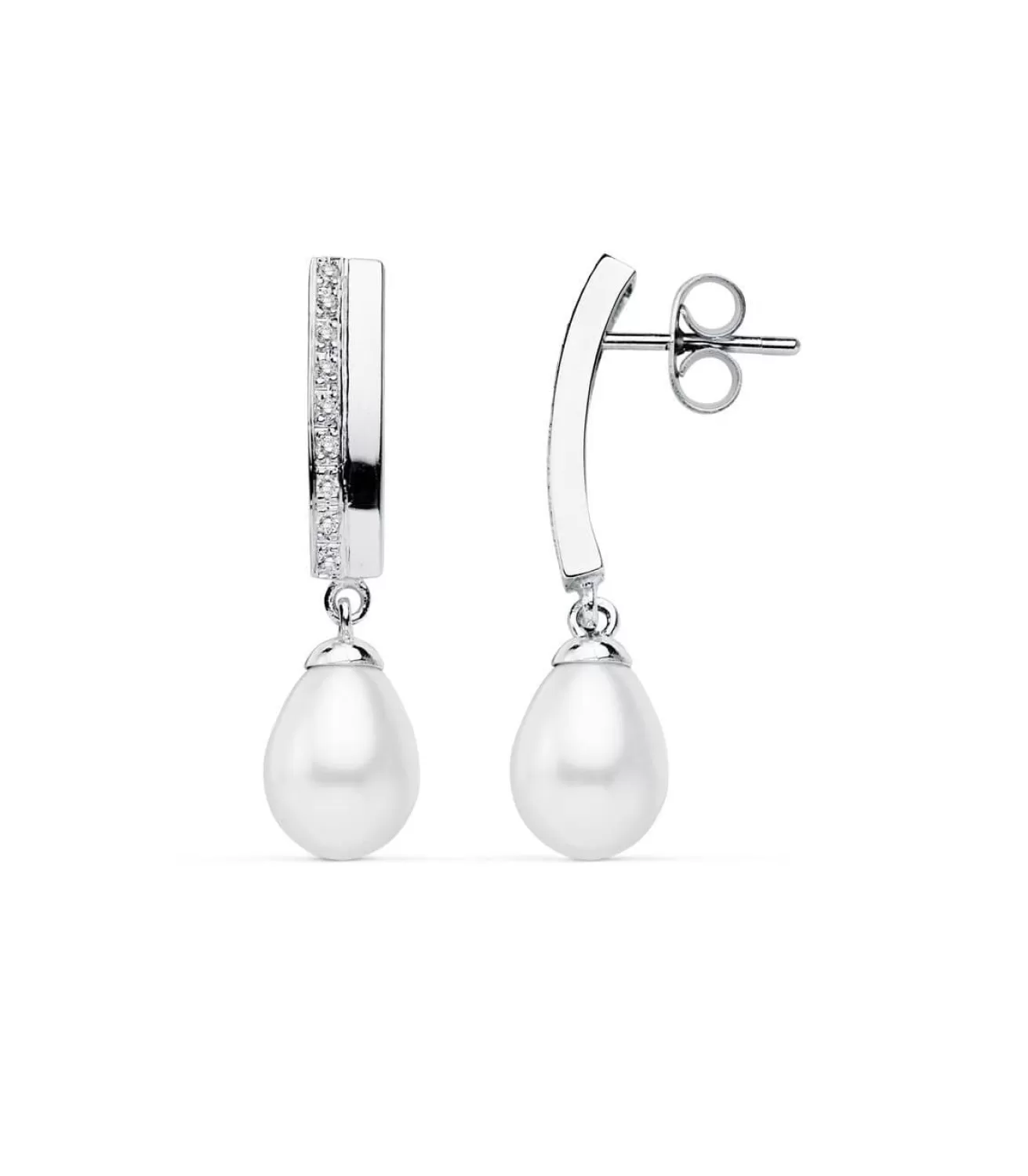 Pendientes Duquesa D'Orleans Oro Blanco 9K Perla<Alda Joyeros Outlet