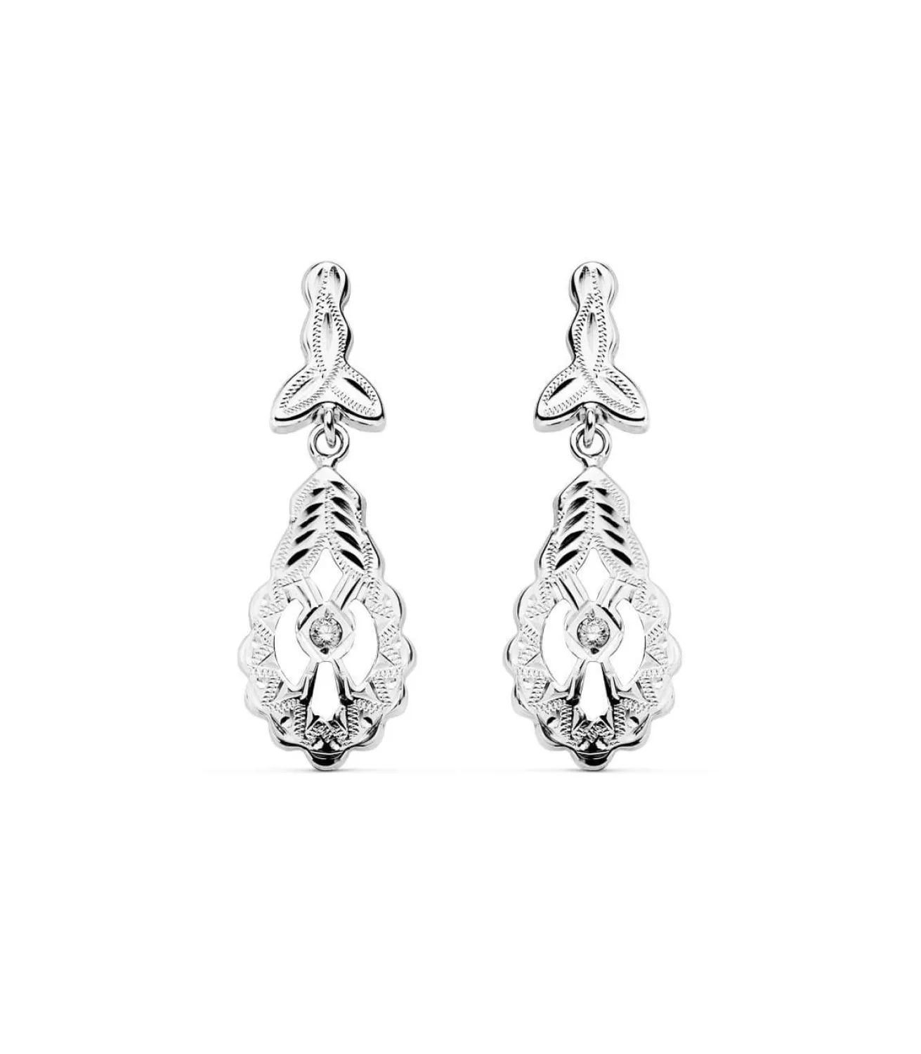 Pendientes Flor De Granada Oro Blanco 18K Lapidados<Alda Joyeros Outlet