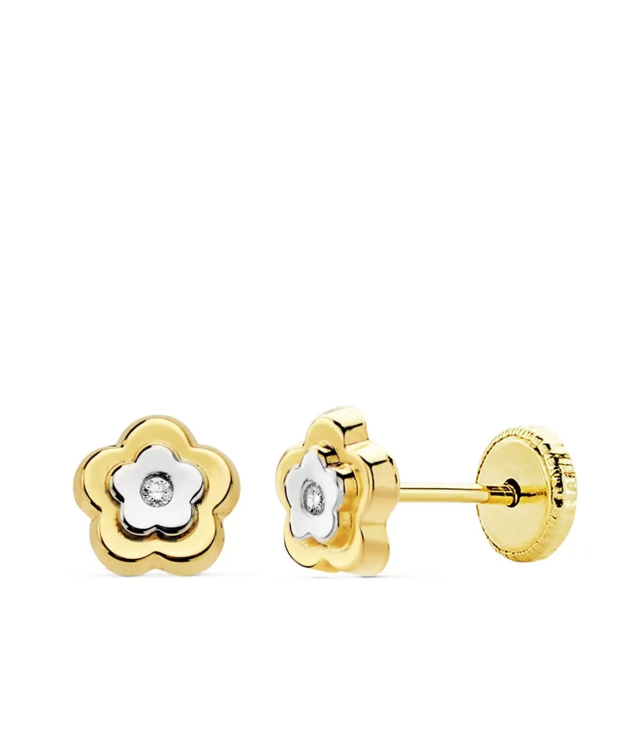 Pendientes Flor Judit Oro Bicolor 18K 6Mm<Alda Joyeros Cheap