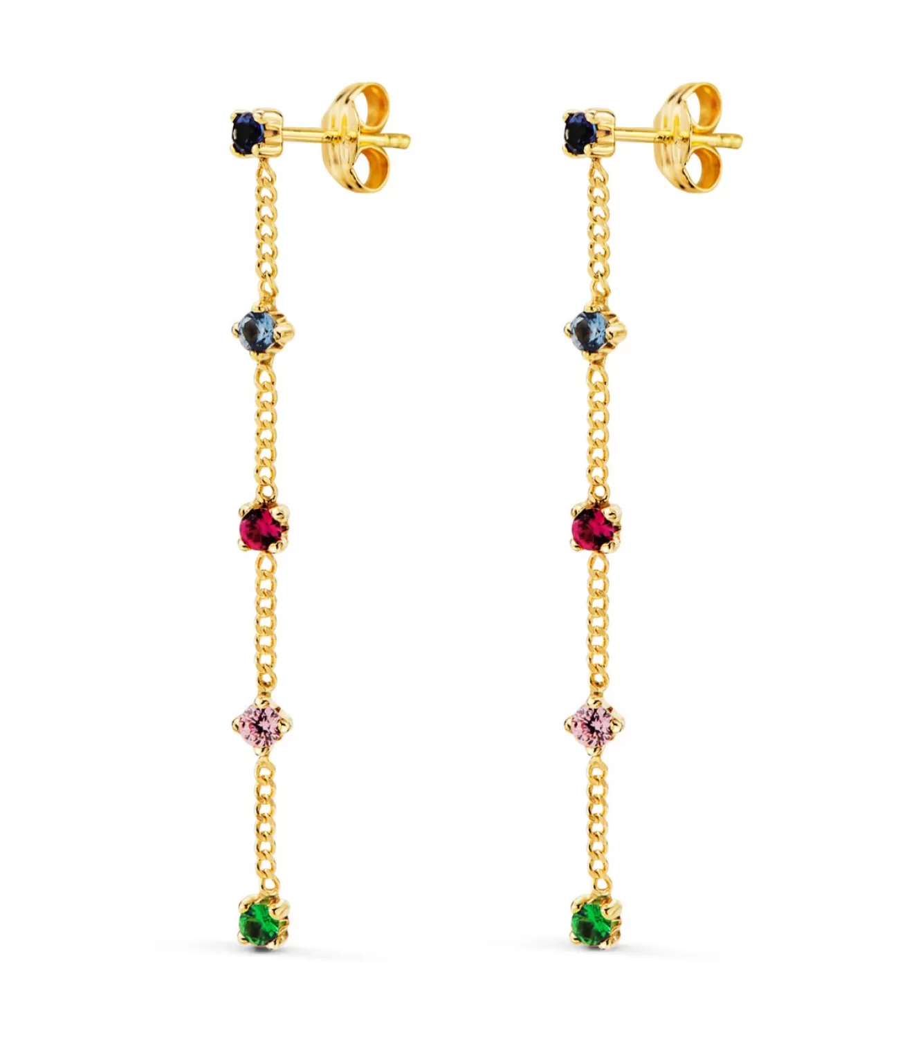 Pendientes Largos Cadena Oro 18K Multicolor<Alda Joyeros Online