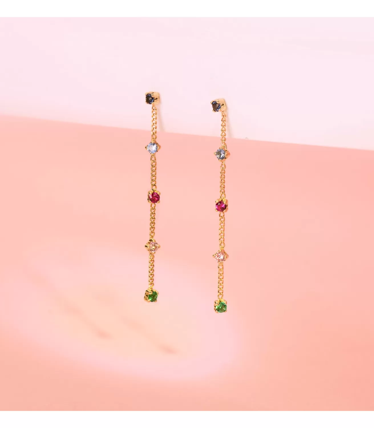 Pendientes Largos Cadena Oro 18K Multicolor<Alda Joyeros Online