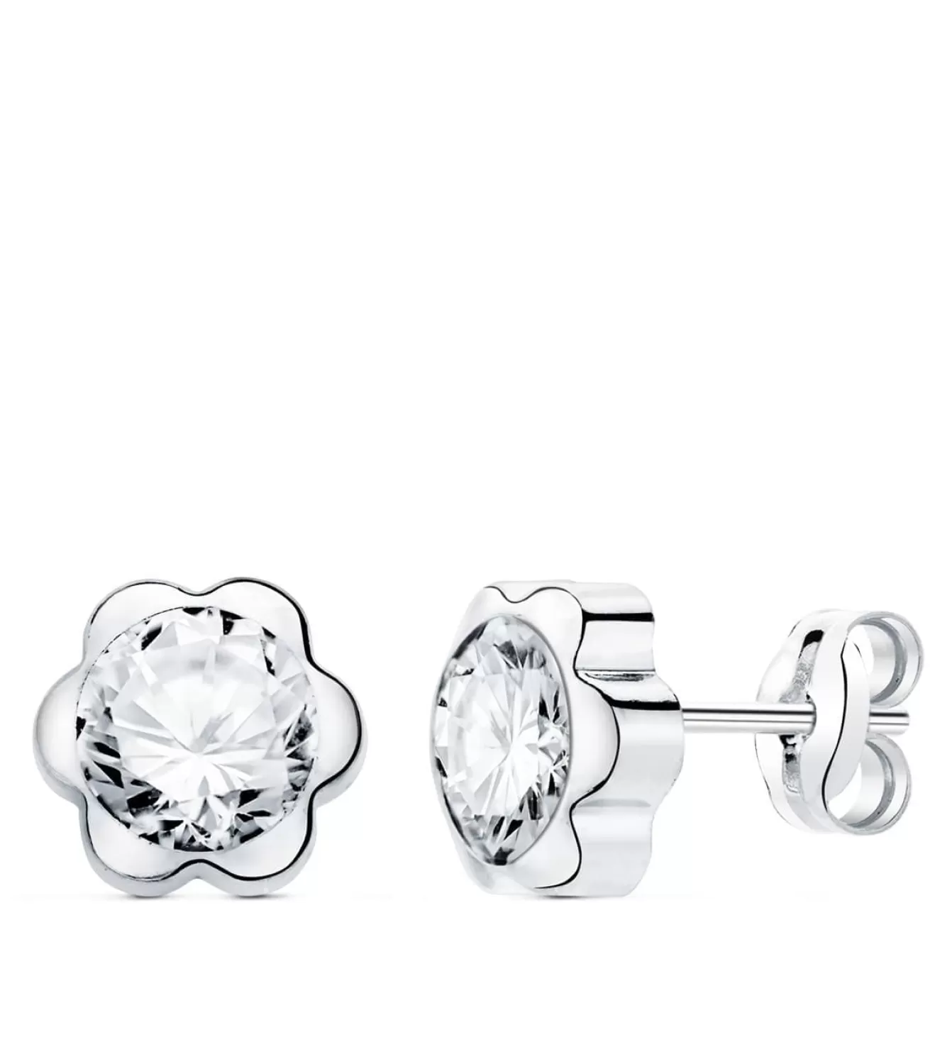 Pendientes Margarita Circonita Oro Blanco 18 K 7 Mm<Alda Joyeros Shop