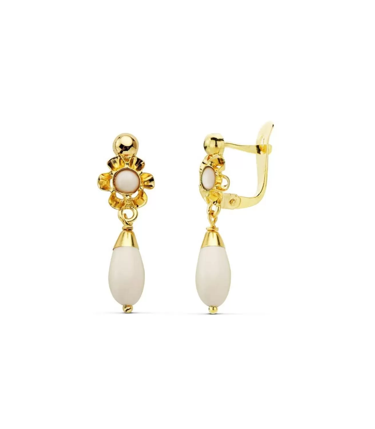 Pendientes Oro 18K Cubana Piedra Blanca<Alda Joyeros Fashion
