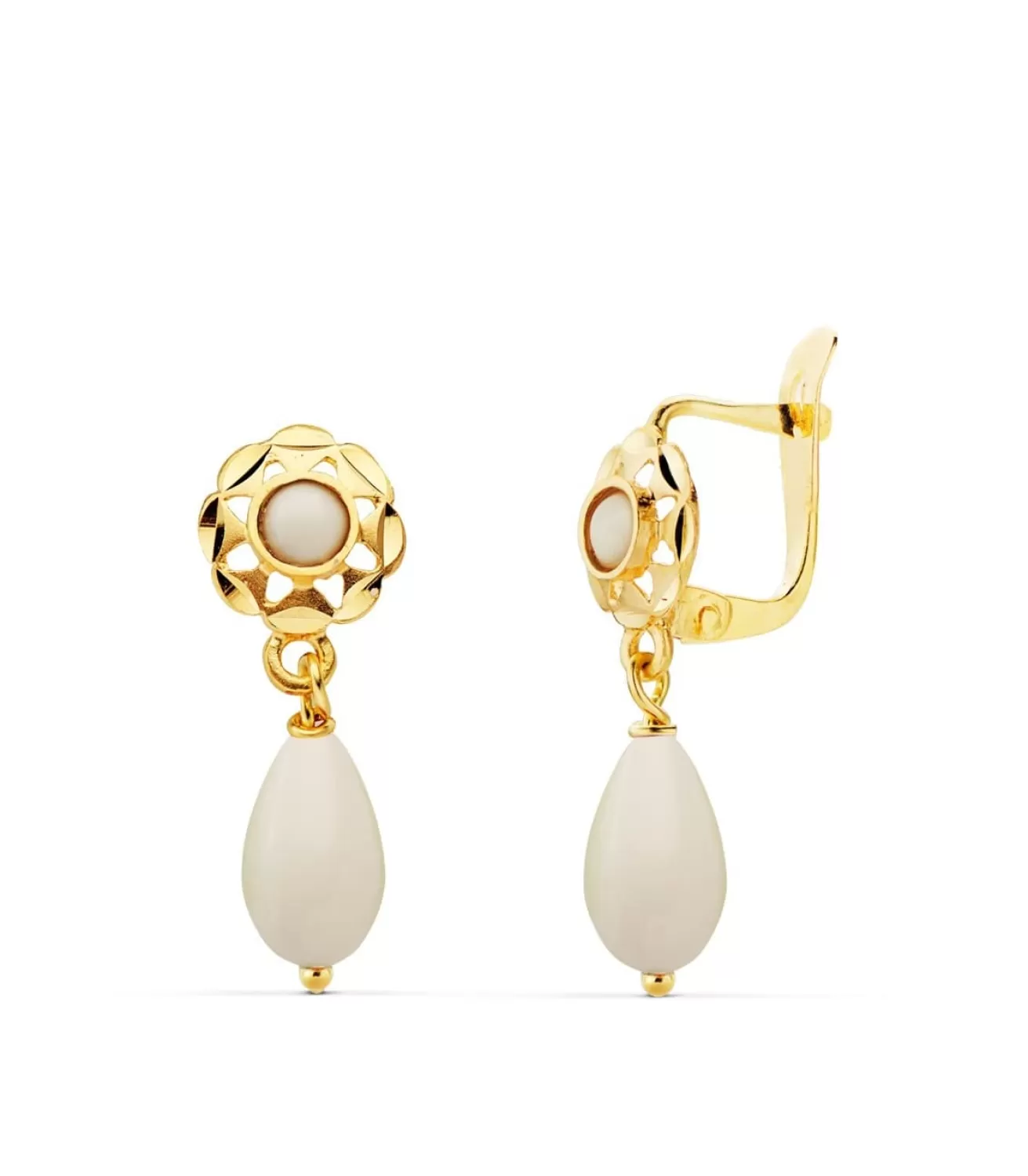 Pendientes Oro 18K Cubana Piedra Blanca 19Mm<Alda Joyeros Hot