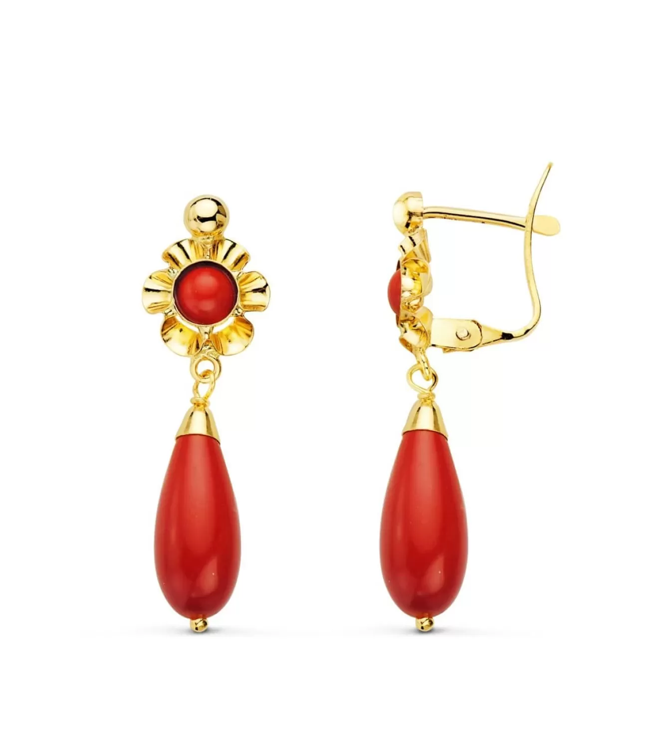 Pendientes Oro 18K Cubana Piedra Coralina 30Mm<Alda Joyeros Cheap