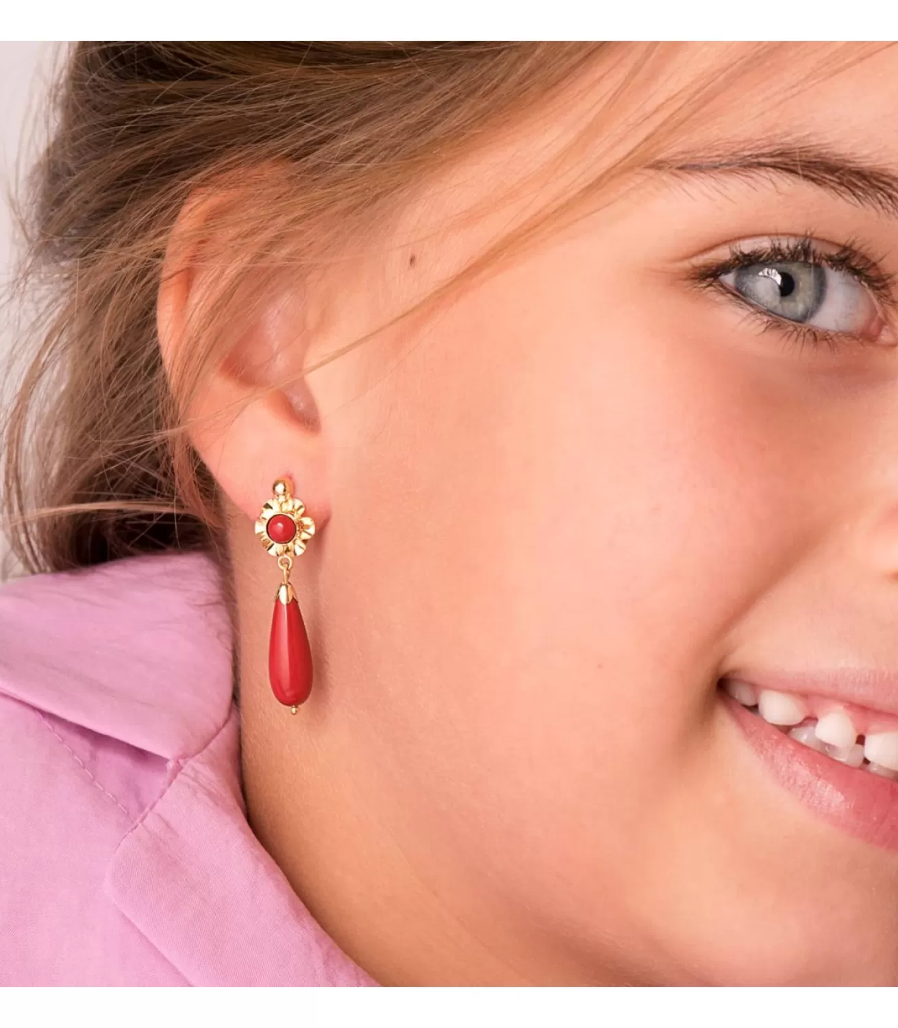 Pendientes Oro 18K Cubana Piedra Coralina 30Mm<Alda Joyeros Cheap
