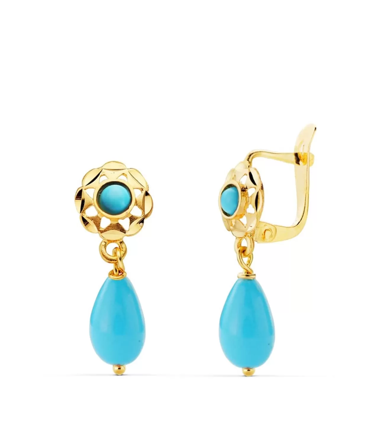 Pendientes Oro 18K Cubana Turquesa 19Mm<Alda Joyeros Hot