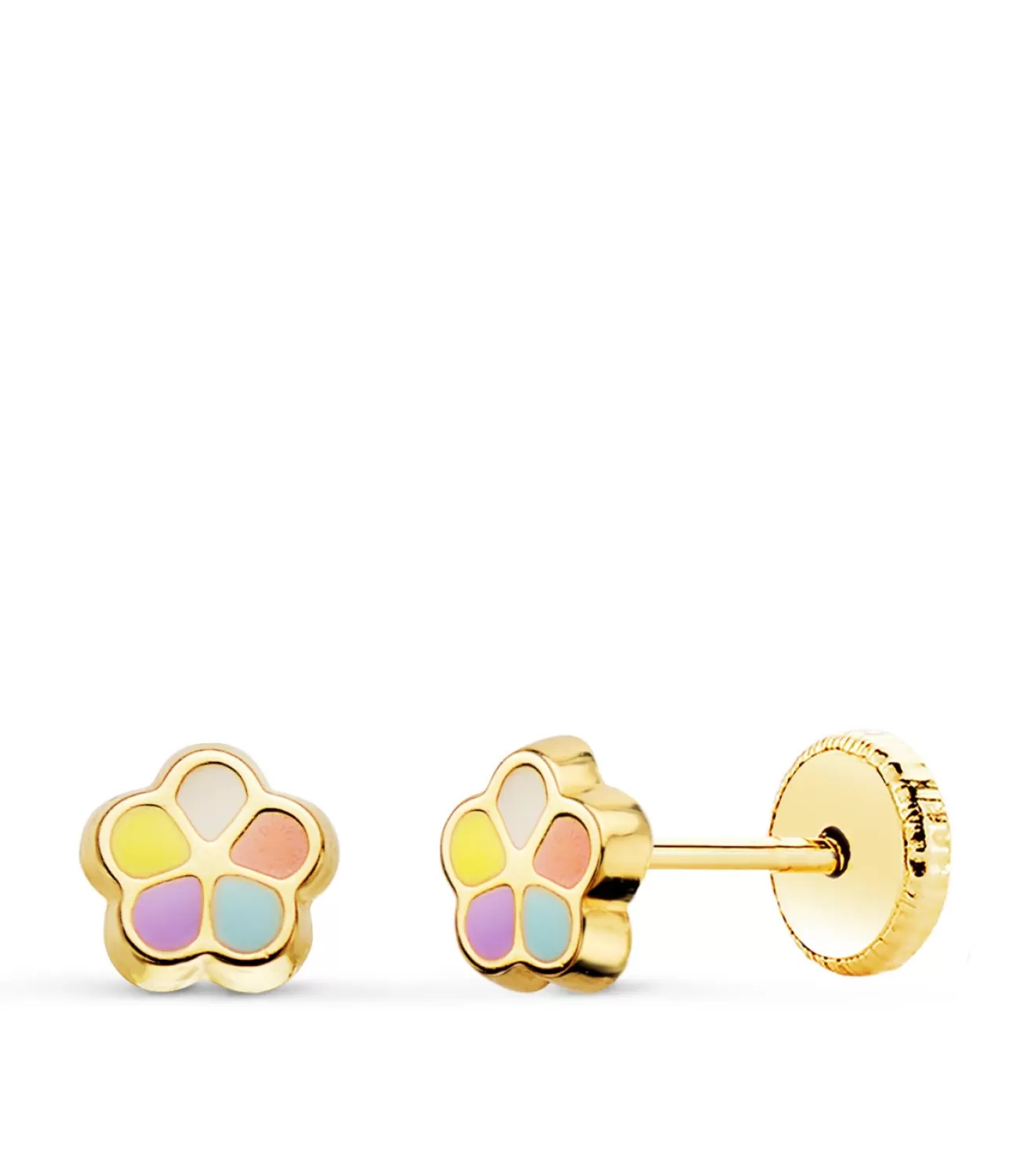 Pendientes Oro 18K Flor Colores 5 Mm<Alda Joyeros Sale