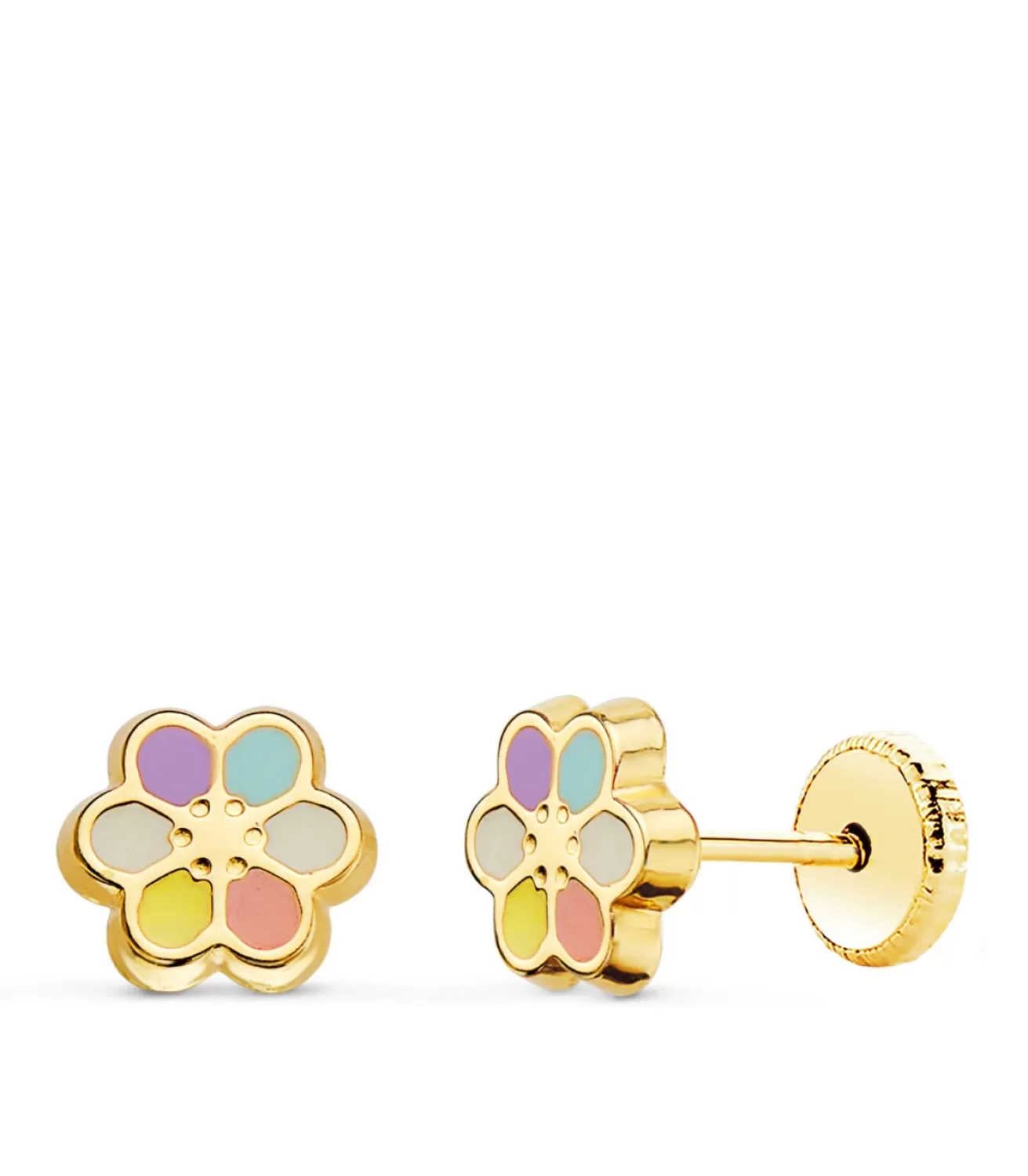 Pendientes Oro 18K Flor Colores 7 Mm<Alda Joyeros Cheap