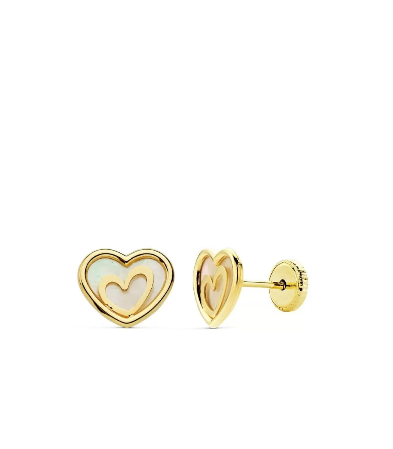 Pendientes Oro Amarillo 18 Ktes Corazones Nacar<Alda Joyeros Online