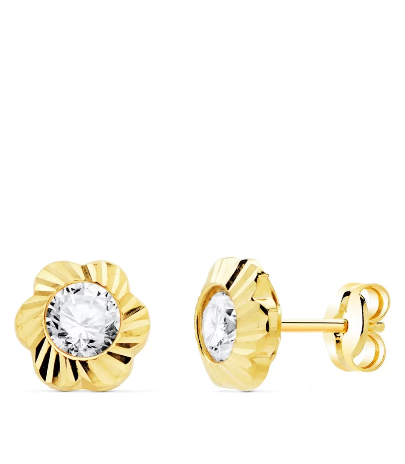 Pendientes Oro Amarillo 18K Emelie Flor Tallada 7Mm<Alda Joyeros Shop