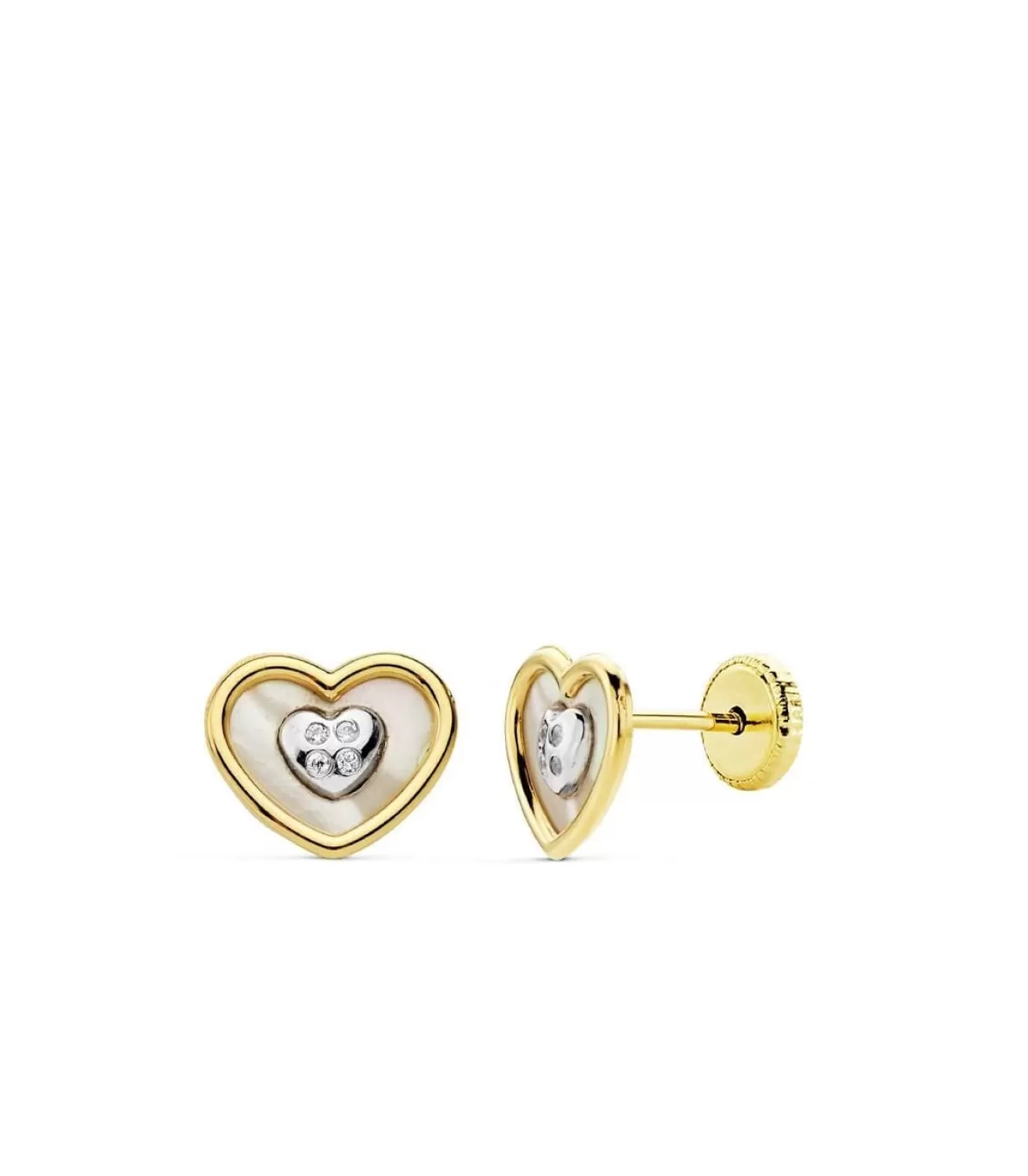 Pendientes Oro Bicolor 18 Ktes Corazones Nacar<Alda Joyeros Cheap