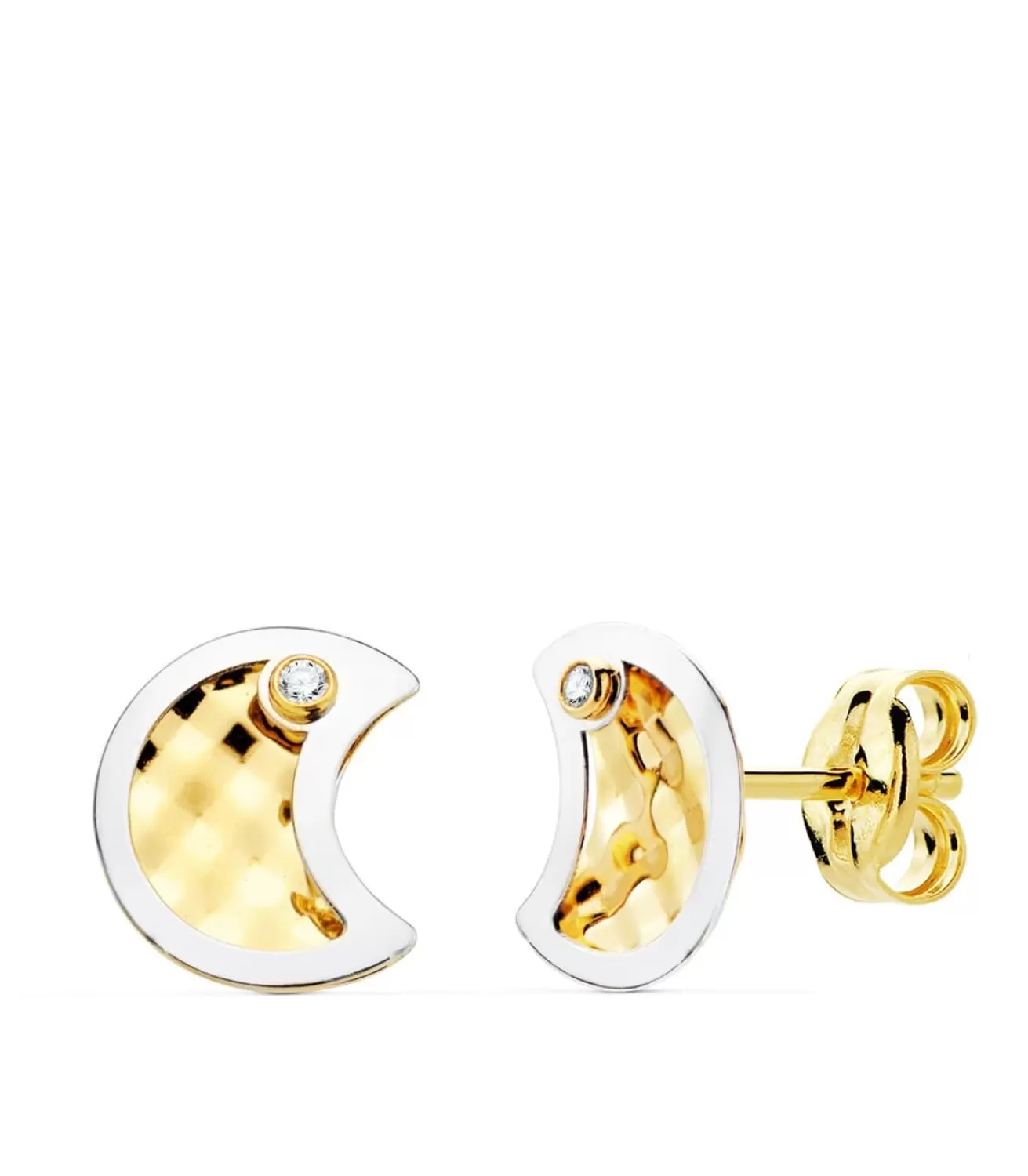 Pendientes Oro Bicolor 18K Moon 8 Mm<Alda Joyeros Flash Sale