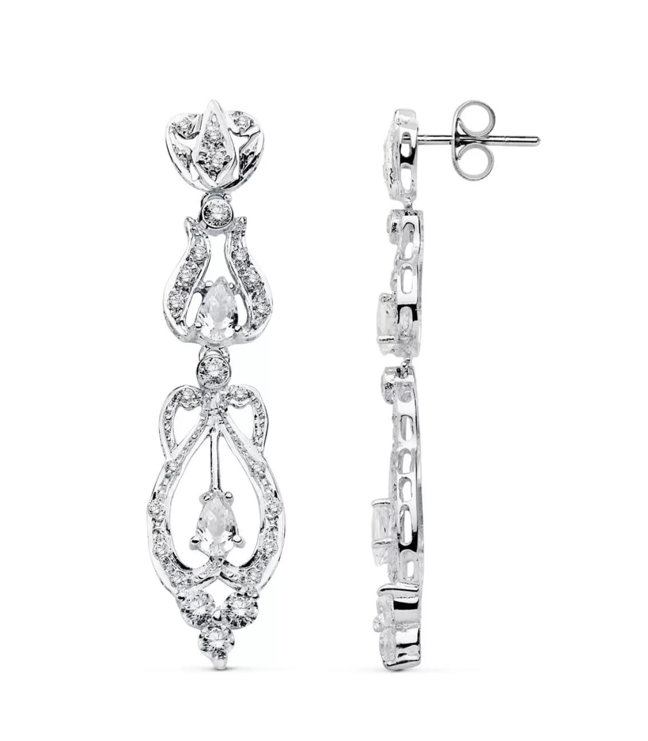 Pendientes Oro Blanco 18 Ktes Largos Circonitas. Cher<Alda Joyeros Flash Sale