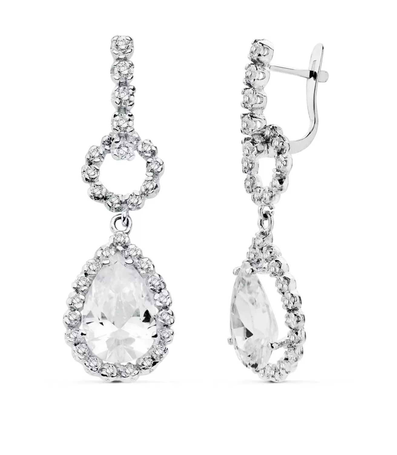 Pendientes Oro Blanco 18 Ktes Largos Circonitas. Nantes<Alda Joyeros Shop