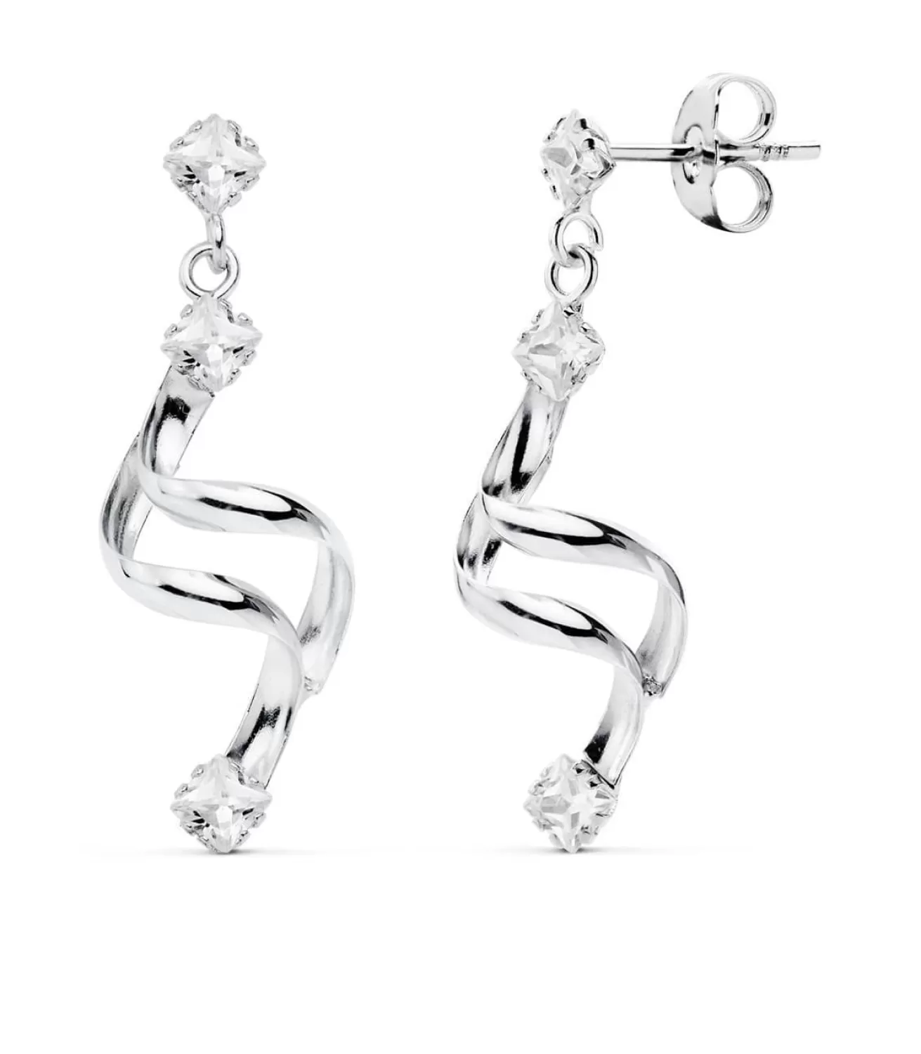Pendientes Oro Blanco 18 Ktes Largos Tirabuzon. Bayonne<Alda Joyeros Outlet