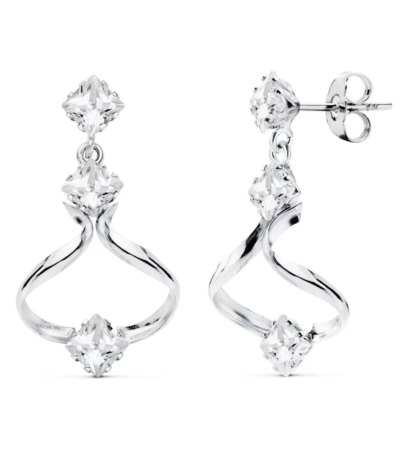 Pendientes Oro Blanco 18 Ktes Largos Tirabuzon. Valence<Alda Joyeros Shop