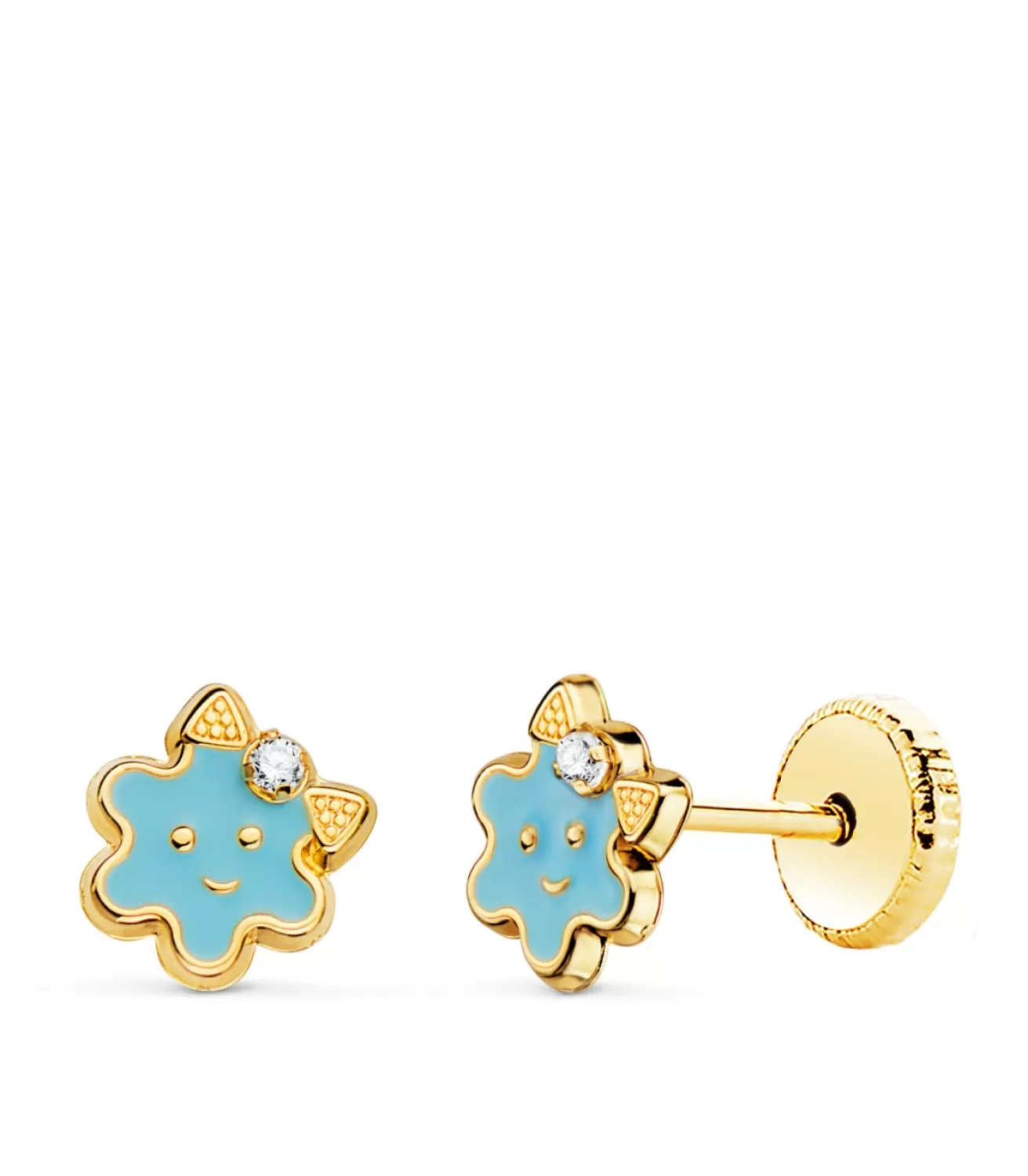 Pendientes Pastelito Azul Oro 18K Flor<Alda Joyeros Fashion