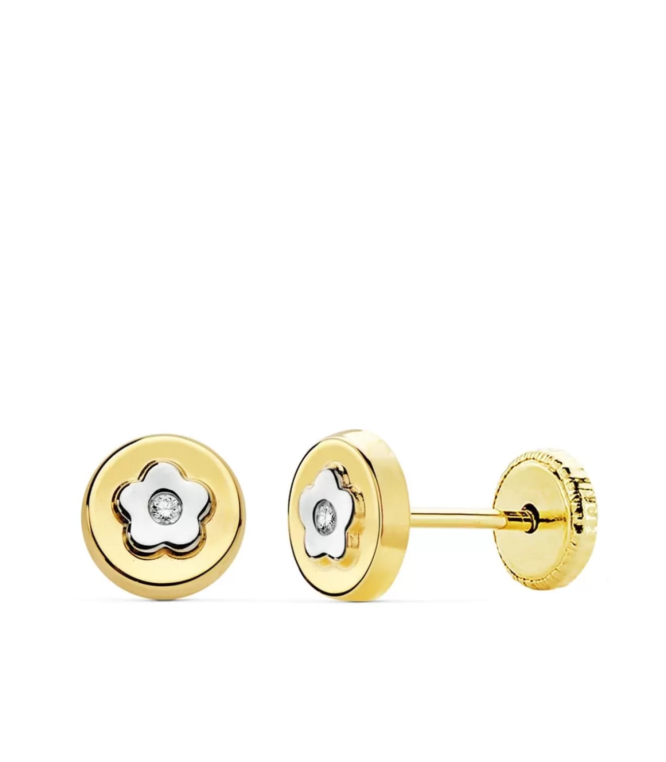 Pendientes Redondos Flor Judit Oro Bicolor 18K 6Mm<Alda Joyeros Hot