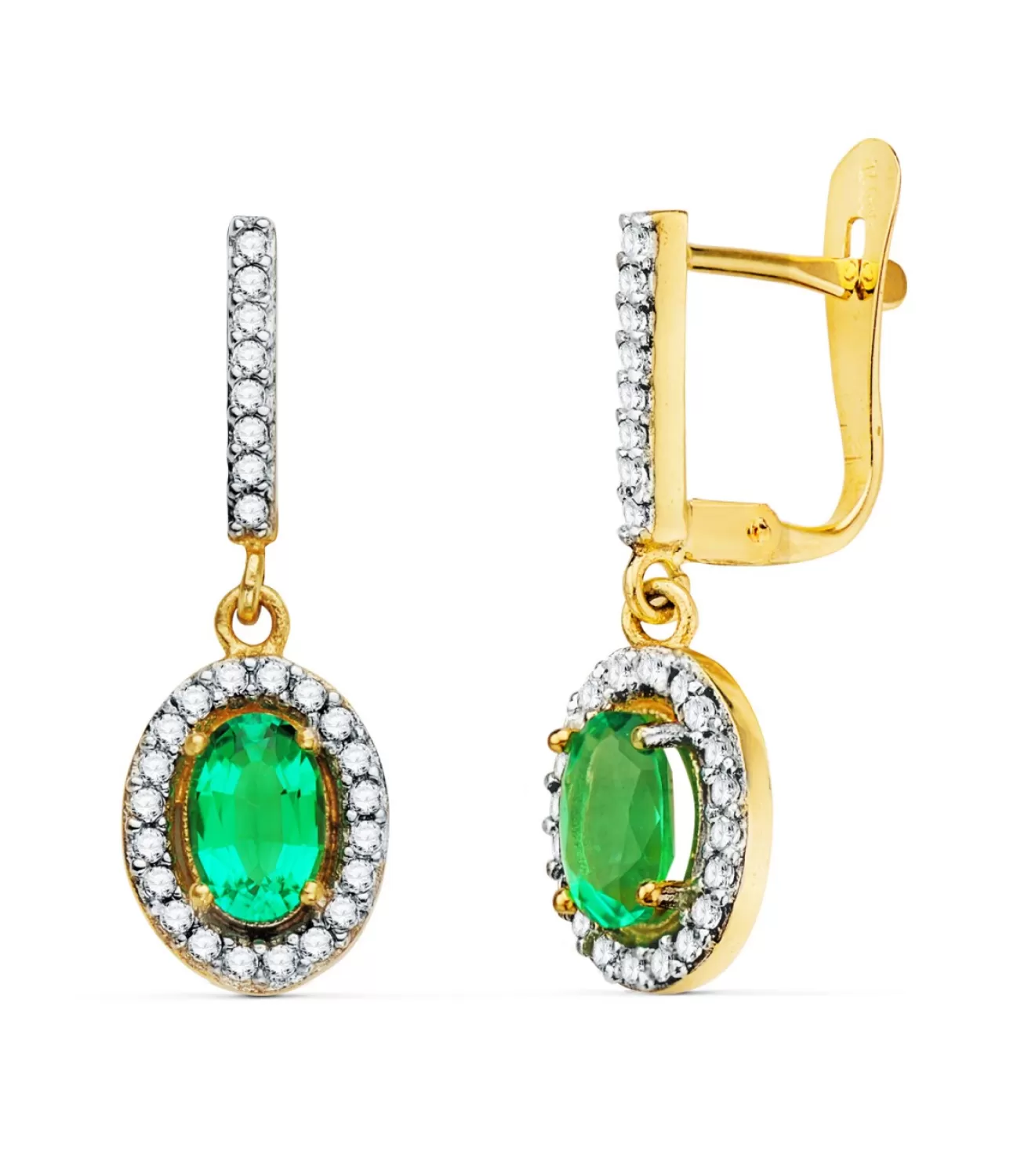 Pendientes Talya Esmeralda Oro Bicolor 18K<Alda Joyeros Store