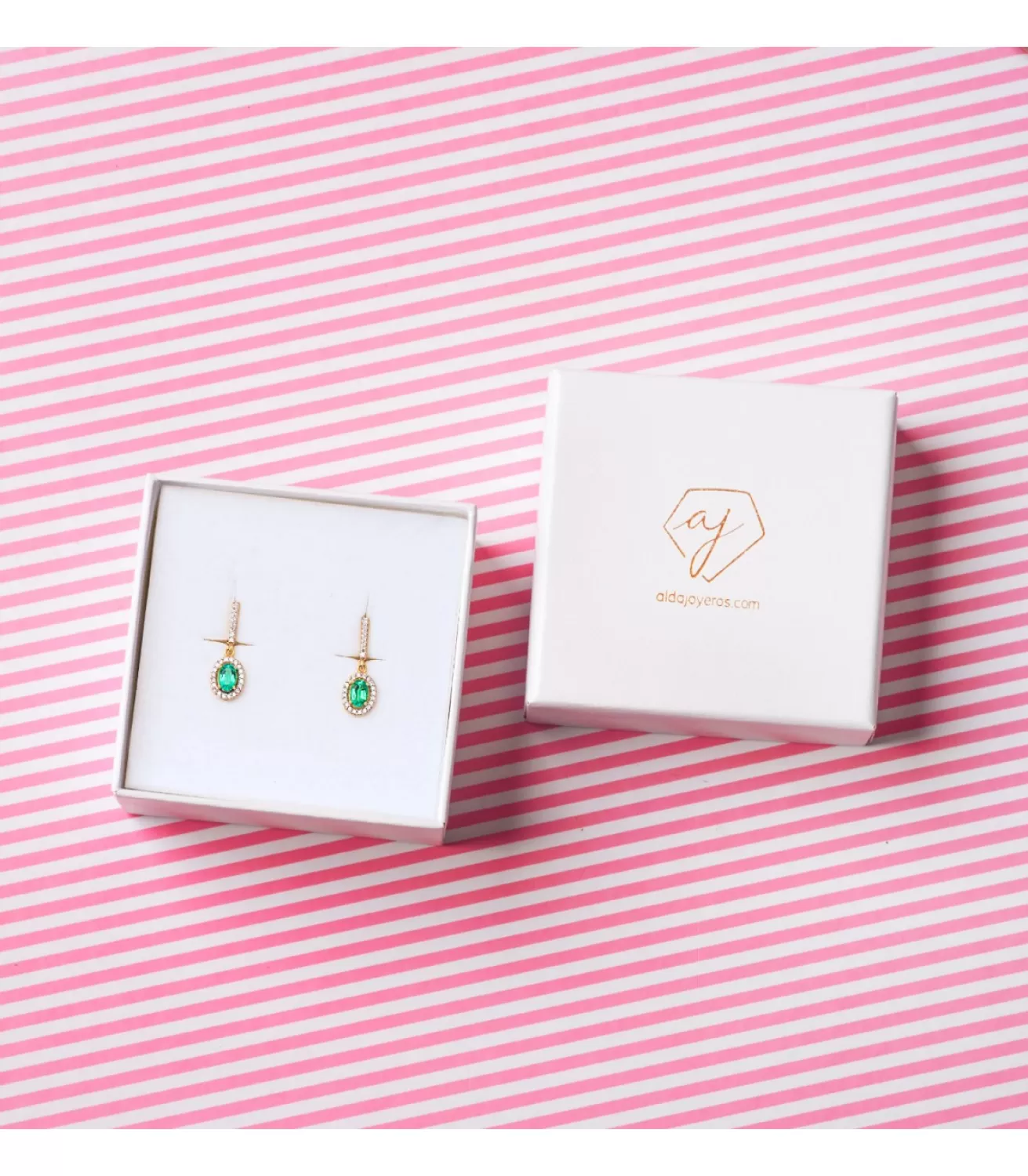 Pendientes Talya Esmeralda Oro Bicolor 18K<Alda Joyeros Store